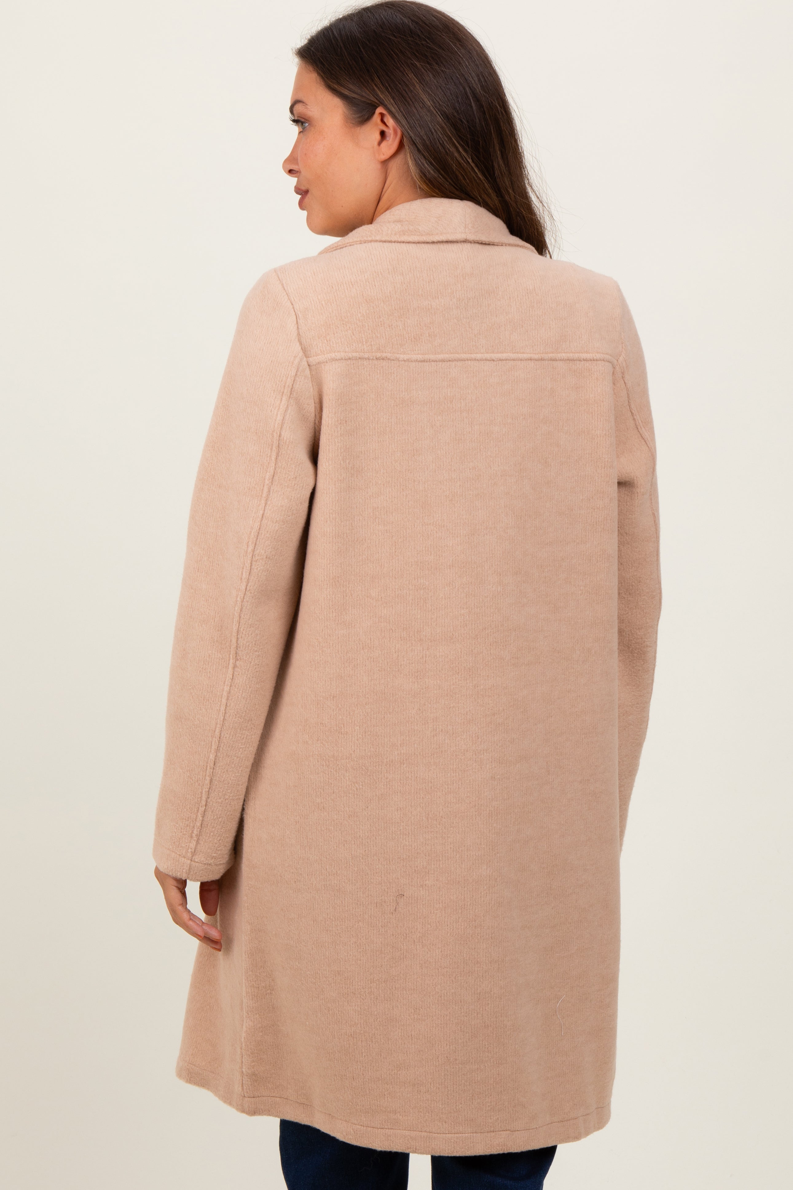 Beige Knit Maternity Coat Jacket for Women - Soft & Comfortable Relaxed Fit Pregnancy Outerwear - Perfect for Casual Wear, Office & Winter Maternity Fashion