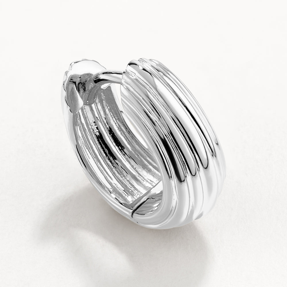 Silver Ribbed Dome Huggie Earrings for Women - Trendy Hoop Earrings for Everyday Wear & Special Occasions