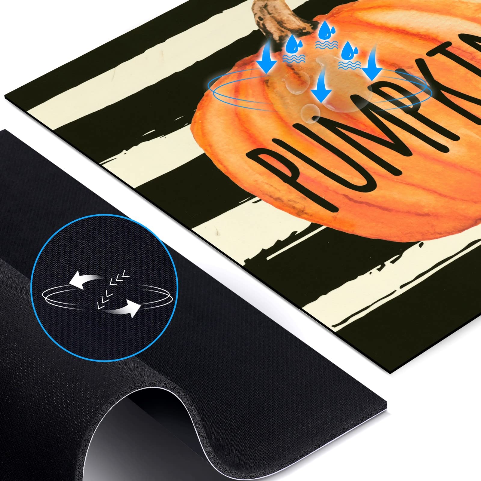 Premium Non-Slip Fall Pumpkin Kitchen Mat Set of 2 - Thick Cushioned Floor Rugs for Comfortable Standing (17