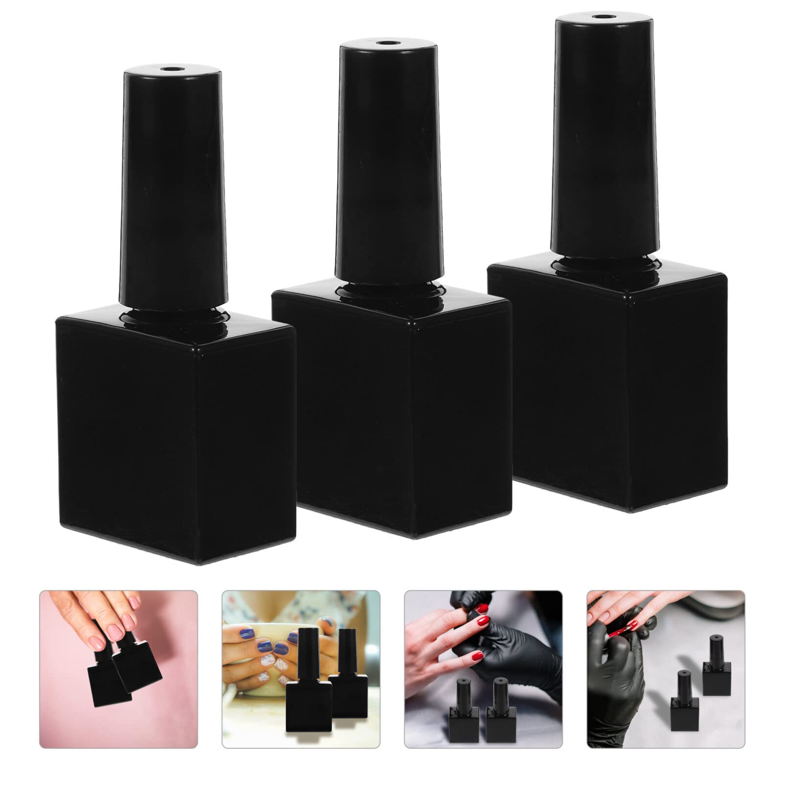 EXCLUZO 6-Pack 10ml Square Empty Refillable Glass Nail Polish Bottles with Brush Cap - DIY Nail Art Sample Containers for Professional & Home Manicure (Black) - Perfect for Nail Salons, DIY Enthusiasts & Travel Kits