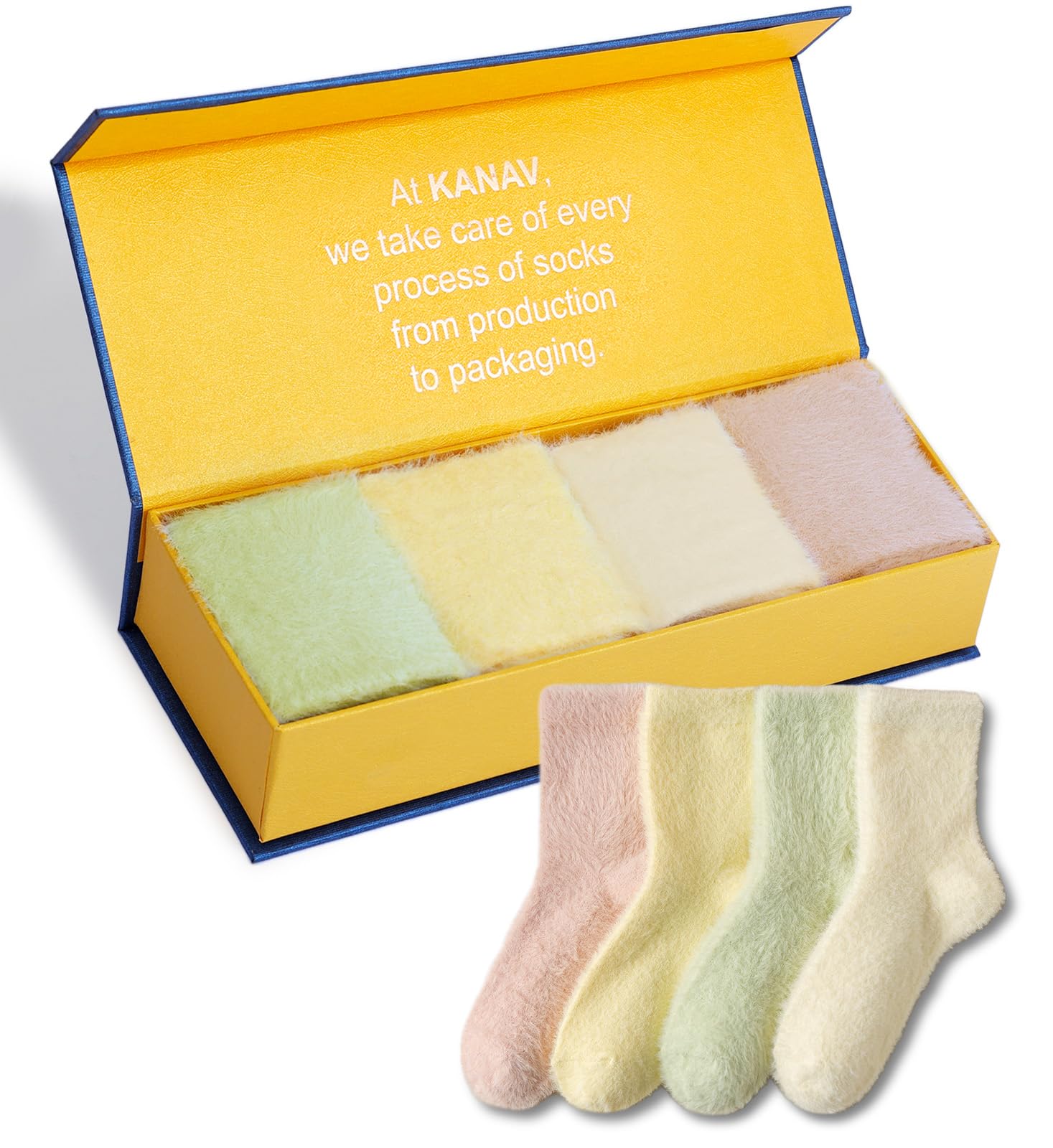 KANAV Women's Comfy Fuzzy Thermal Socks - 4 Pairs of Fluffy Warm Winter Crew Socks for Home, Office & Travel - Cozy Thick Knit Slipper Socks for Relaxing & Lounging