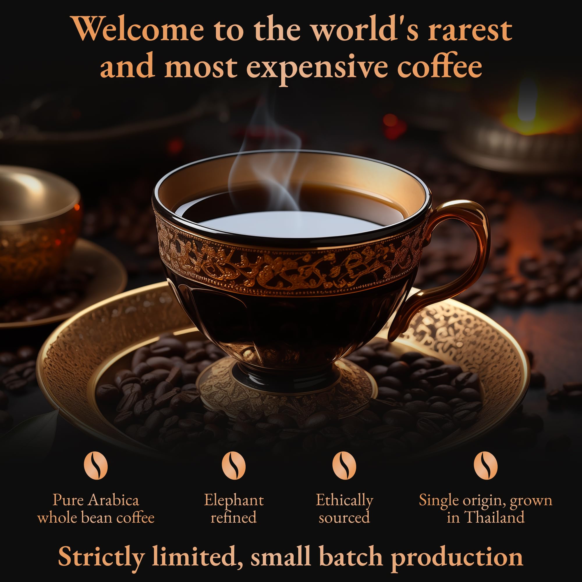 Premium Black Ivory Whole Bean Coffee - Rare Elephant-Refined Exotic Coffee Beans from Thailand - Ethically Sourced, Single Origin, Low Acid, Smooth Flavor - 1.4 oz Pack - Perfect for Gourmet Coffee Lovers & Unique Gift Ideas