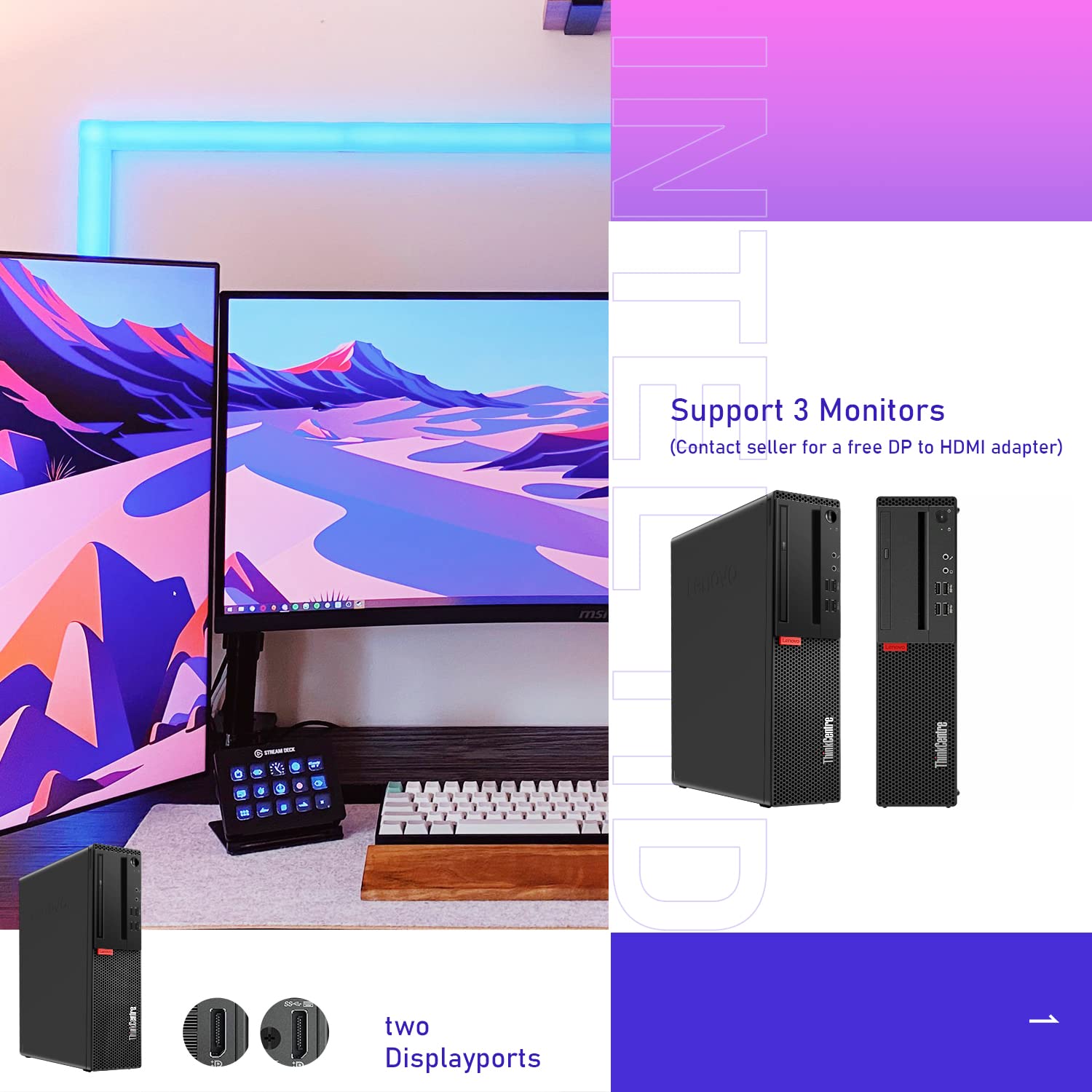 Renewed Lenovo ThinkCentre M710 SFF Desktop - Intel Core i7-7700, 16GB RAM, 256GB NVMe SSD + 2TB HDD, Wireless Keyboard & Mouse, PCIe AX200 WiFi, Bluetooth, Win 10 Pro | Perfect for Home Office, Business Workstations & Small Business Computing