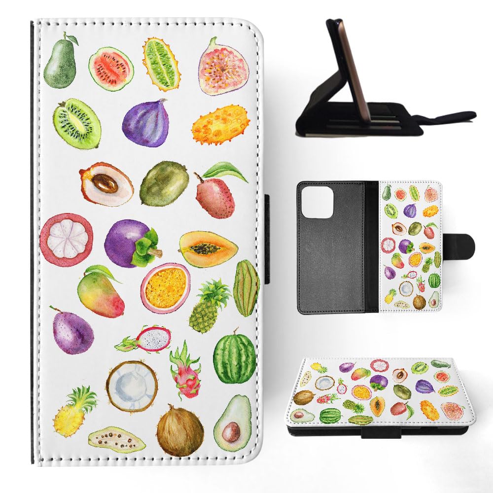Premium Watercolor Mixed Fruit Collage Flip Wallet Phone Case for Apple iPhone 15 Pro Max - Stylish Protective Cover with Card Slots for Everyday Use & Travel