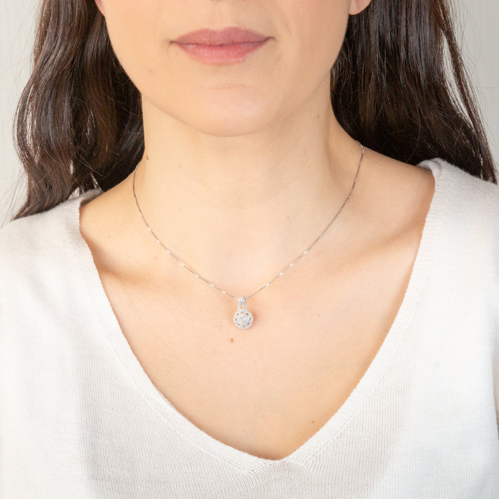 0.10 Carat Diamond Pendant Necklace in Sterling Silver with 45cm Box Chain - Perfect for Valentine's Day Gifts & Anniversary Jewelry