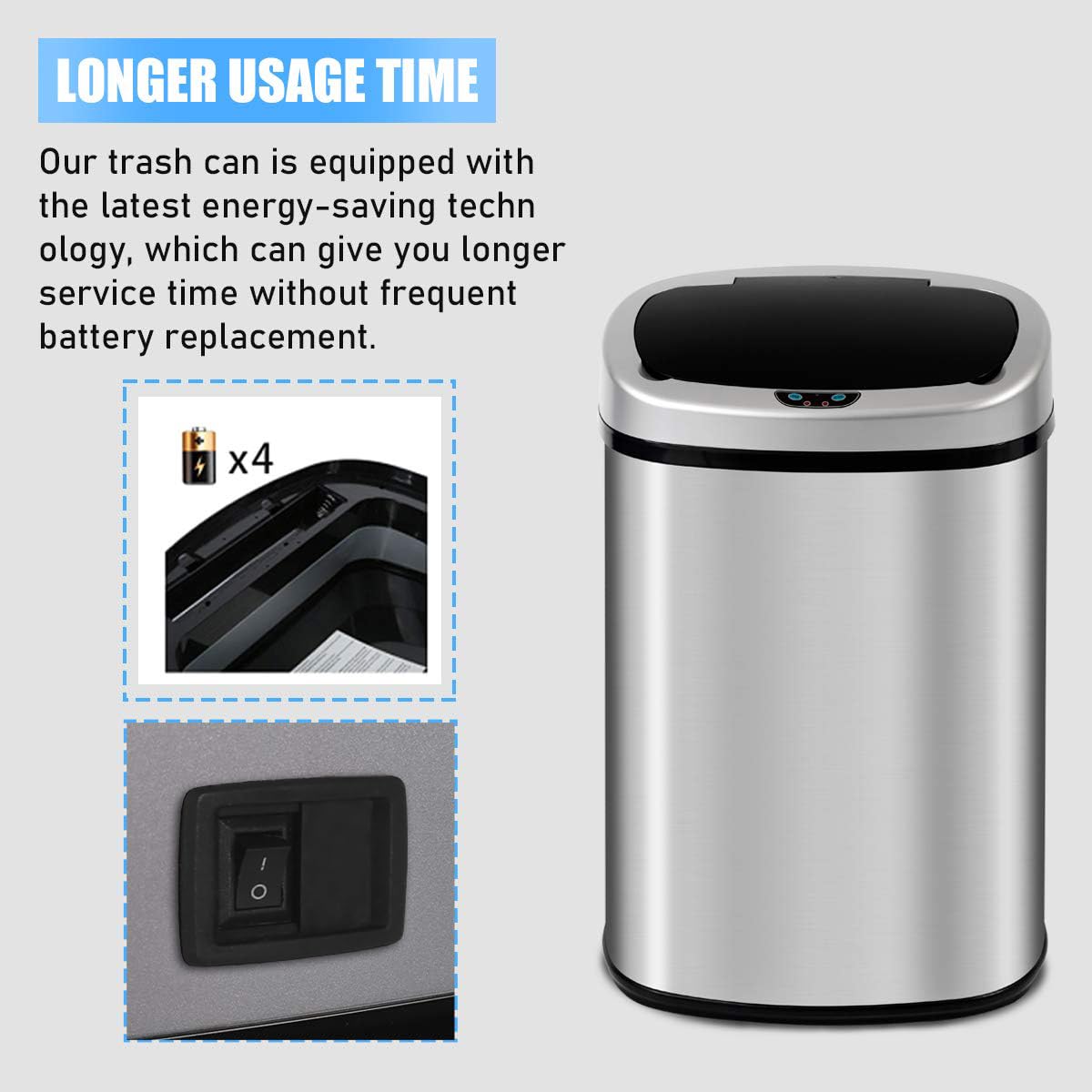 Stainless Steel 13 Gallon Automatic Sensor Trash Can with Lid - Touch-Free 50 Liter Large Capacity Kitchen Garbage Bin for Home, Bathroom, Office & Bedroom - Perfect for Hands-Free Waste Disposal & Hygiene Maintenance
