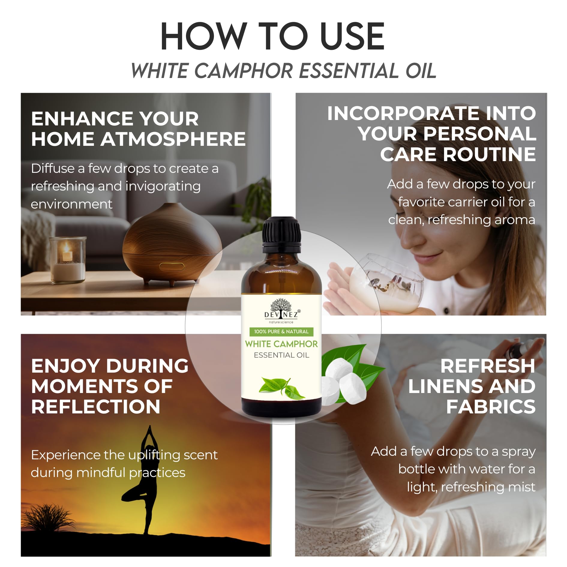 Pure White Camphor Essential Oil 30ml - 100% Natural Therapeutic Grade for Aromatherapy, Relaxation & Skin Care | Refreshing Scent for Diffusers, Massage & Home Fragrance