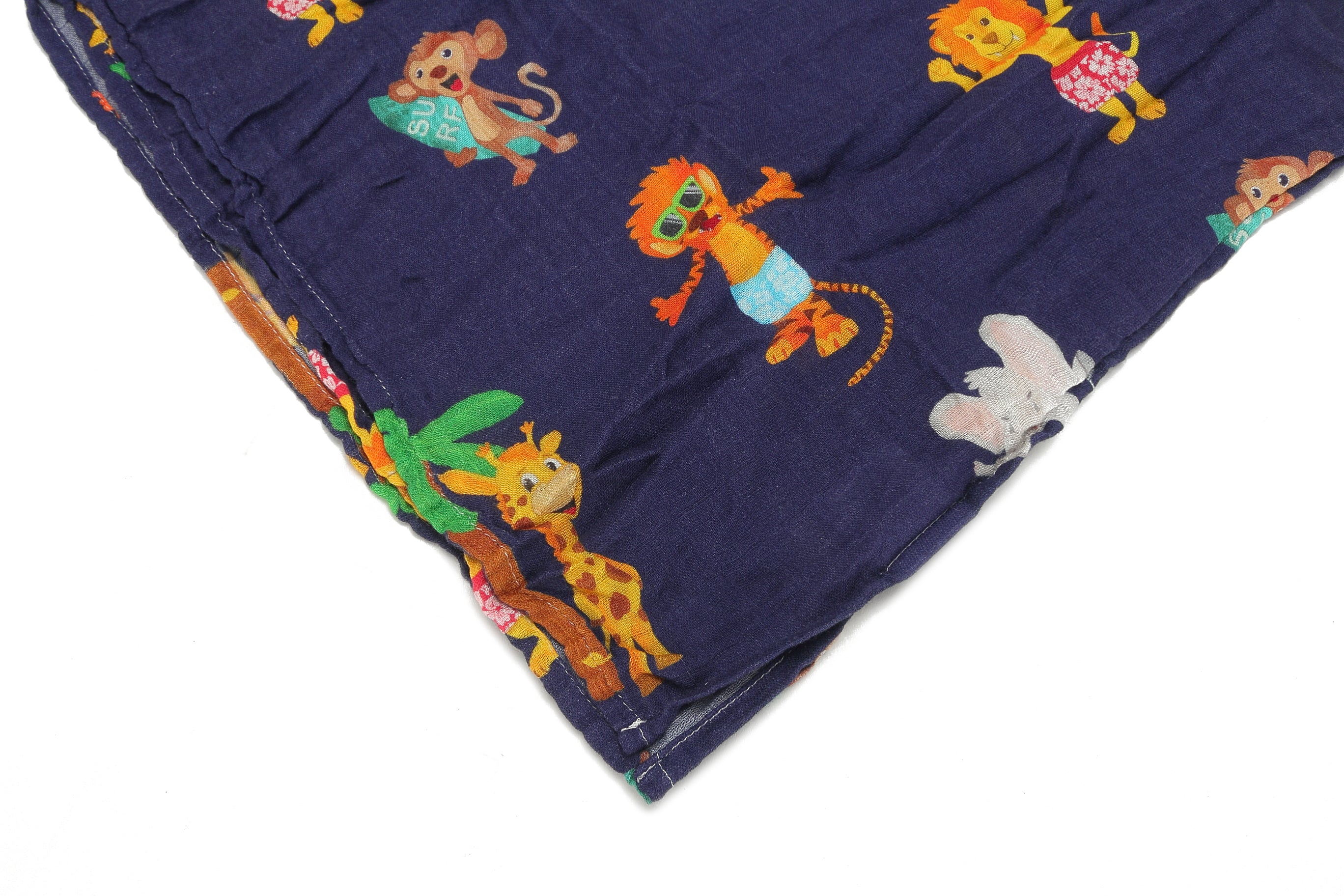Soft Baby Muslin Swaddle Blanket with Zoo Animals Print - Navy Blue for Newborns & Infants | Perfect for Swaddling, Nursing, and Stroller Use