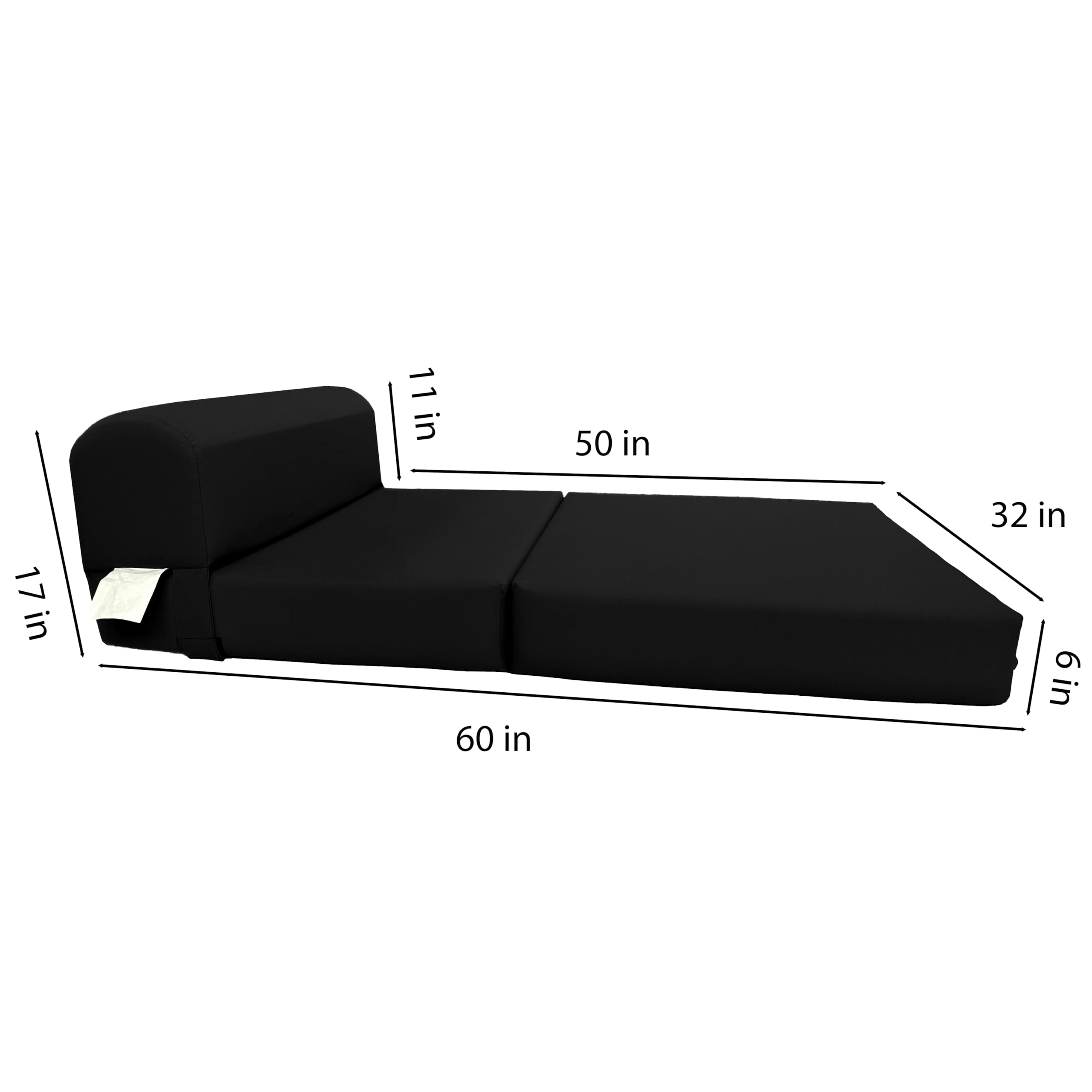 D&D Black Futon Sleeper Chair - Foldable Foam Bed 6x32x70 Inches, High Density 1.8lb Foam - Convertible Sofa Couch for Studio, Guest Room & Small Spaces - Perfect for Lounging, Napping & Extra Sleeping Space