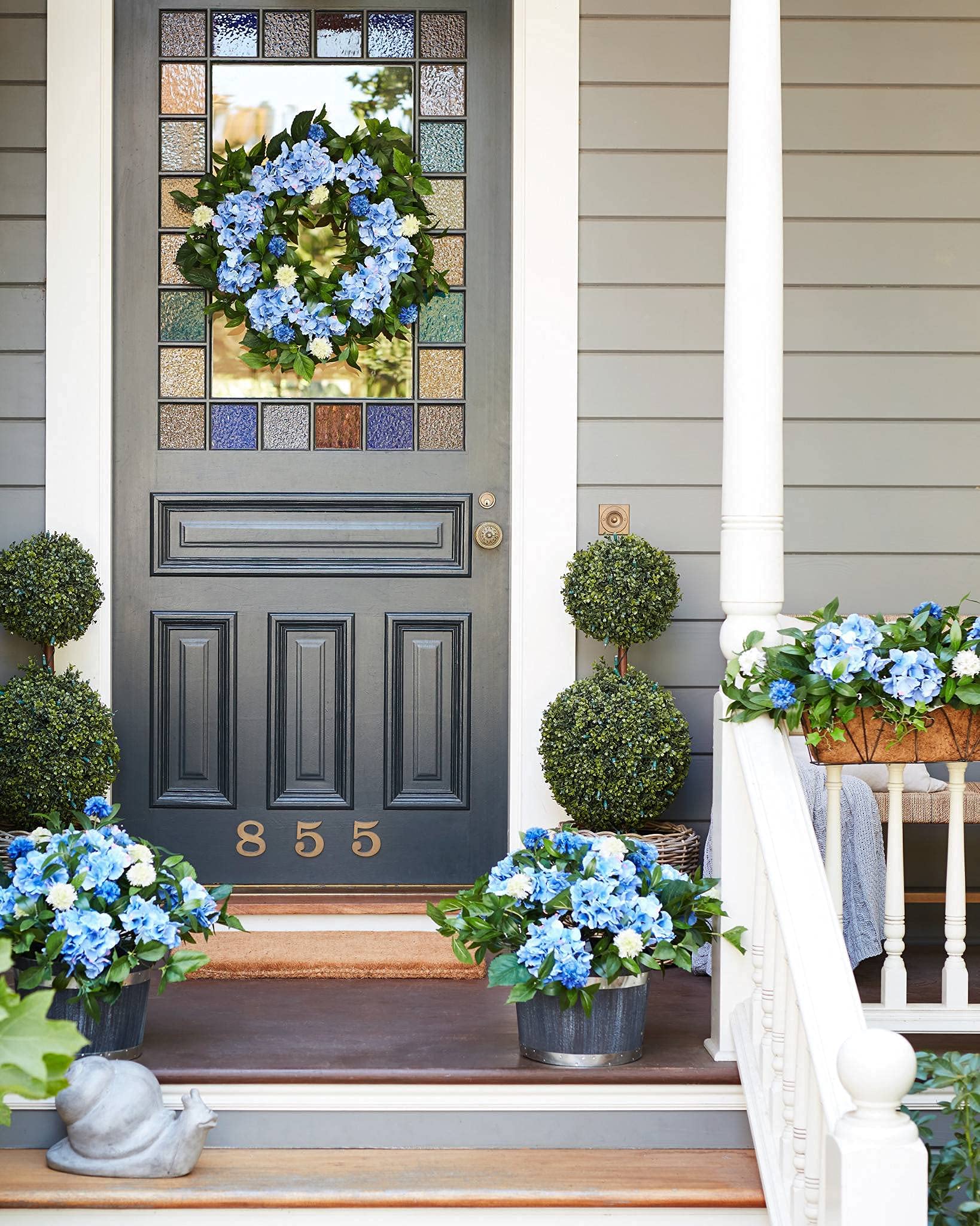Balsam Hill 22 Inch Hydrangea Outdoor Artificial Potted Flowers - UV Resistant Faux Plants for Porch, Patio & Garden Decor
