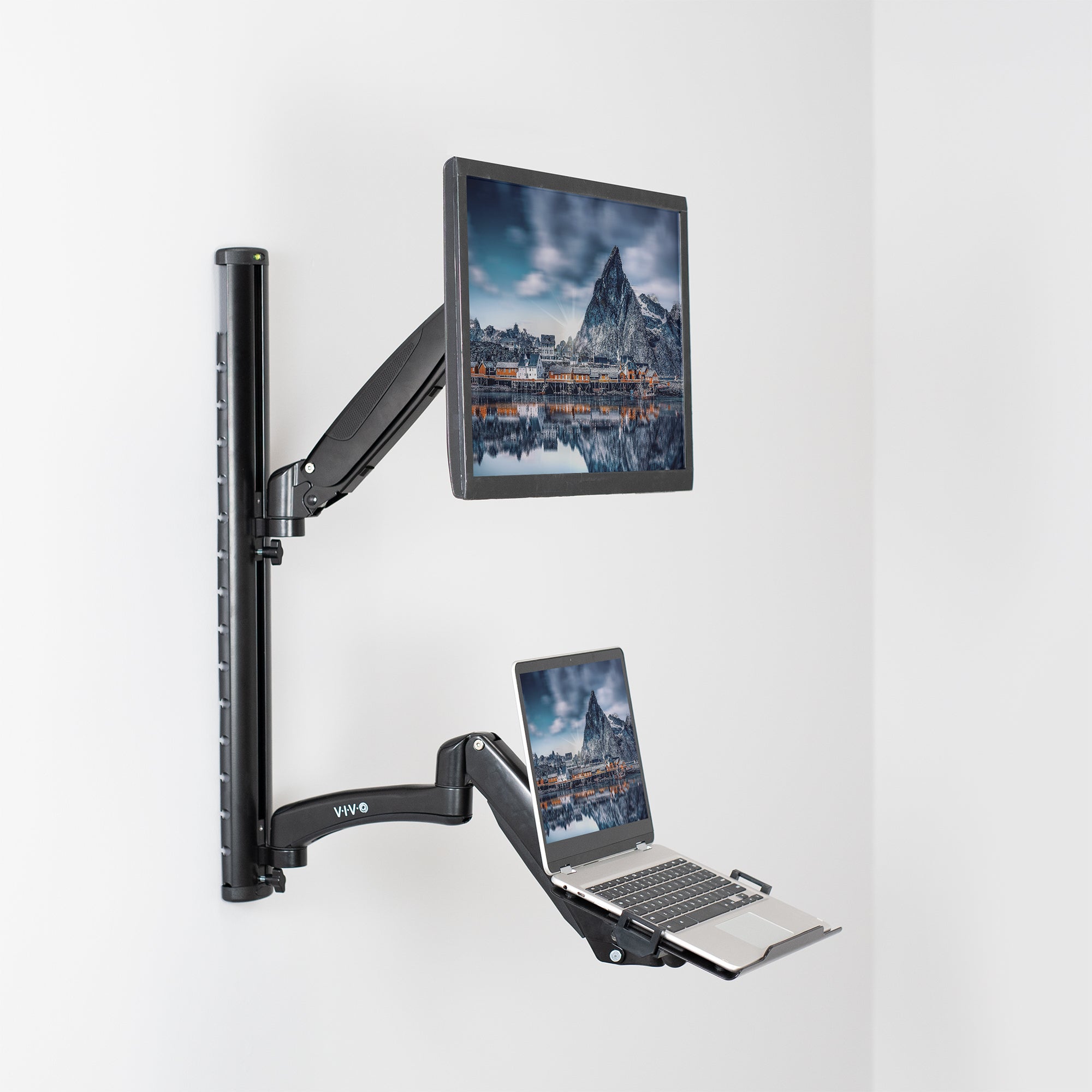 Adjustable Sit to Stand Single Monitor & Laptop Wall Mount Workstation - Holds Up to 27