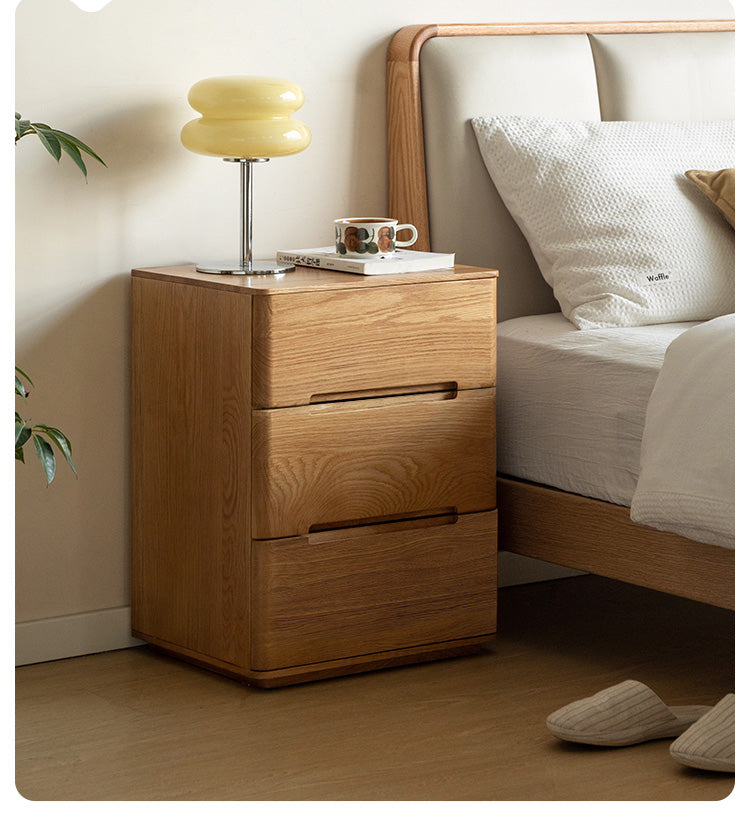Solid Oak Wood 3-Drawer Nightstand with Lock - Bedside Table for Bedroom, Living Room & Office Storage