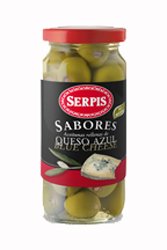 Premium Serpis Green Olives Stuffed with Blue Cheese - 8.29 oz Jar | Gourmet Appetizer for Charcuterie Boards, Wine Pairings & Mediterranean Recipes
