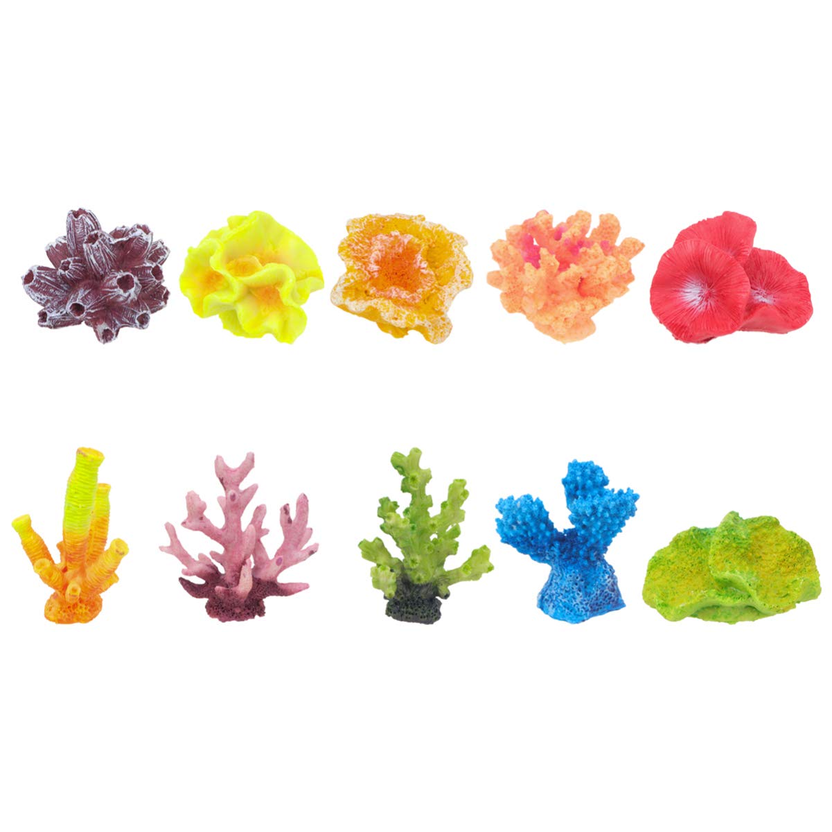 POPETPOP 10pcs Resin Aquarium Decorations - Simulation Coral Plants for Fish Tank, Terrarium & Sand Landscaping (10 Patterns) | Perfect for Home Aquariums, Office Desks & DIY Terrarium Projects