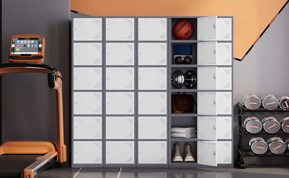 Lockable Metal Storage Lockers with Keys - 6 Door Steel Cabinet for Office, Gym, School & Home (Grey-White) - Secure Employee & Personal Belongings Storage Solution