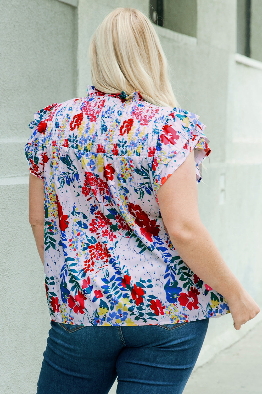 Plus Size Floral Print Flutter Sleeve Blouse - Women's Summer Vacation Tops for Beach, Cruise & Tropical Getaways