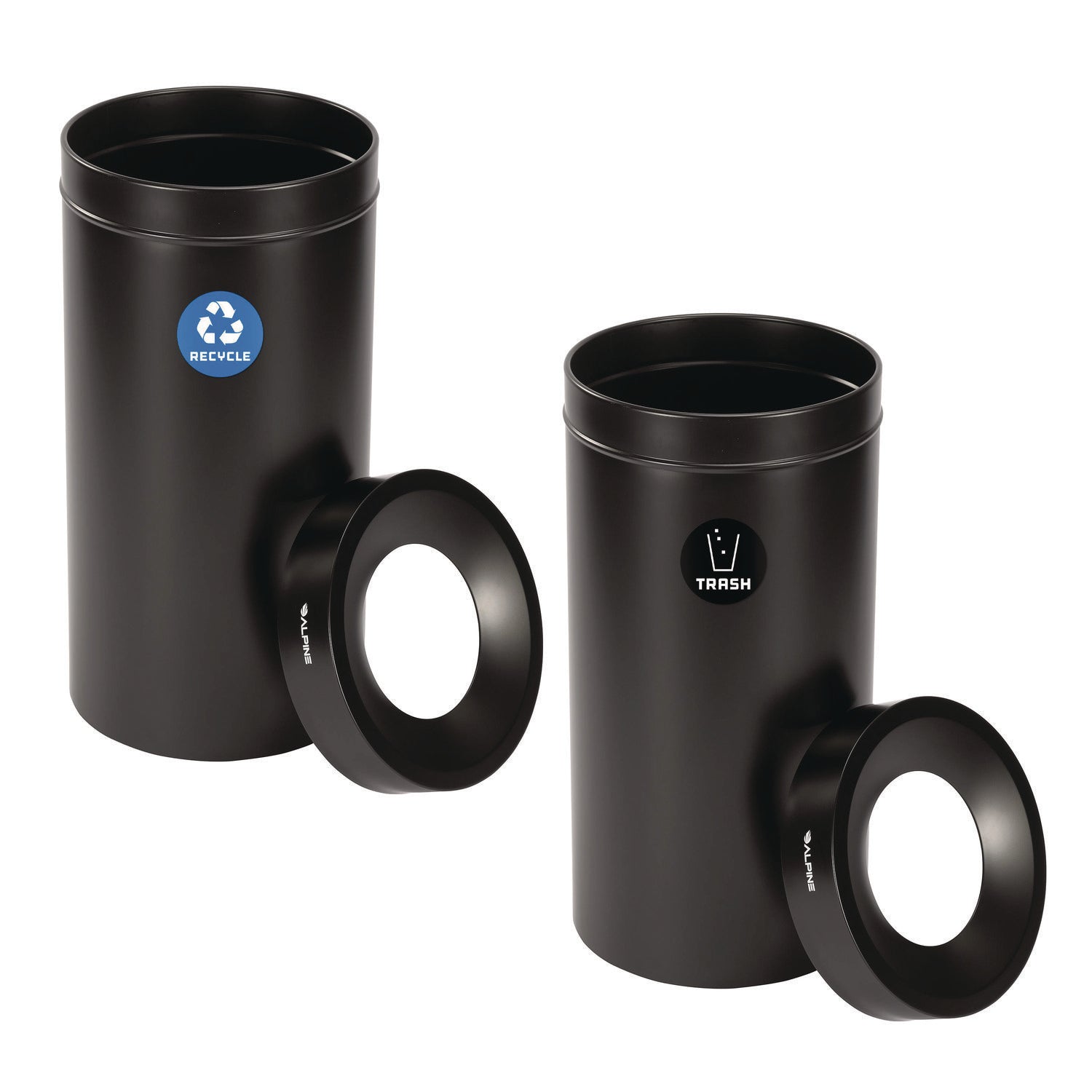 Alpine Industries 27 Gallon Black Stainless Steel Recycling Bin & Trash Can - Durable Kitchen & Office Waste Receptacle for Home & Commercial Use