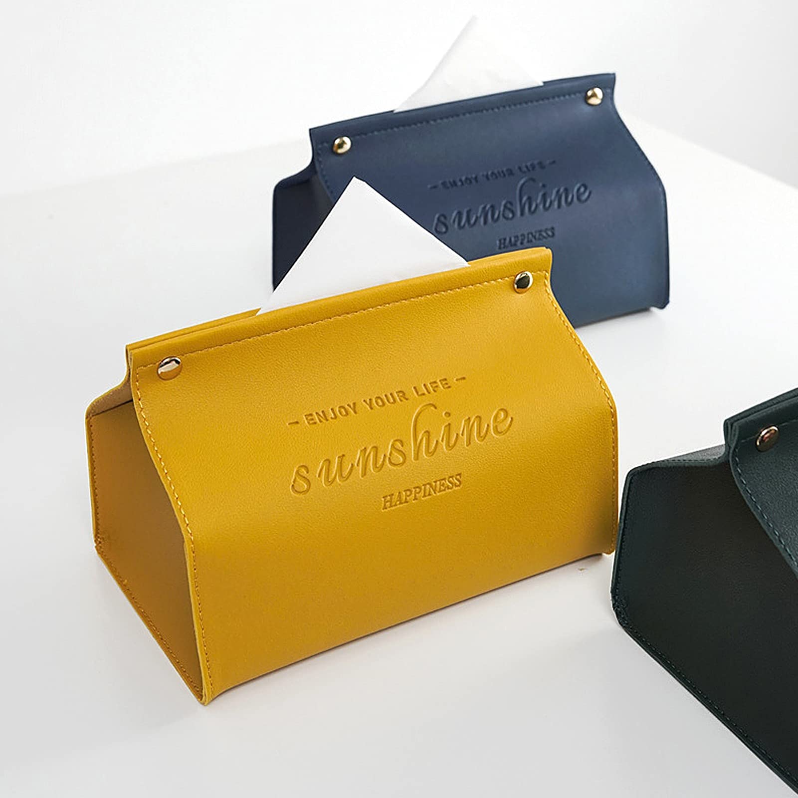 Leather Tissue Box Holder - Retro Toilet Paper Dispenser & Napkin Holder for Car, Home, Office - Yellow Table Decor & Organizer for Paper Towels, Tissues & Napkins