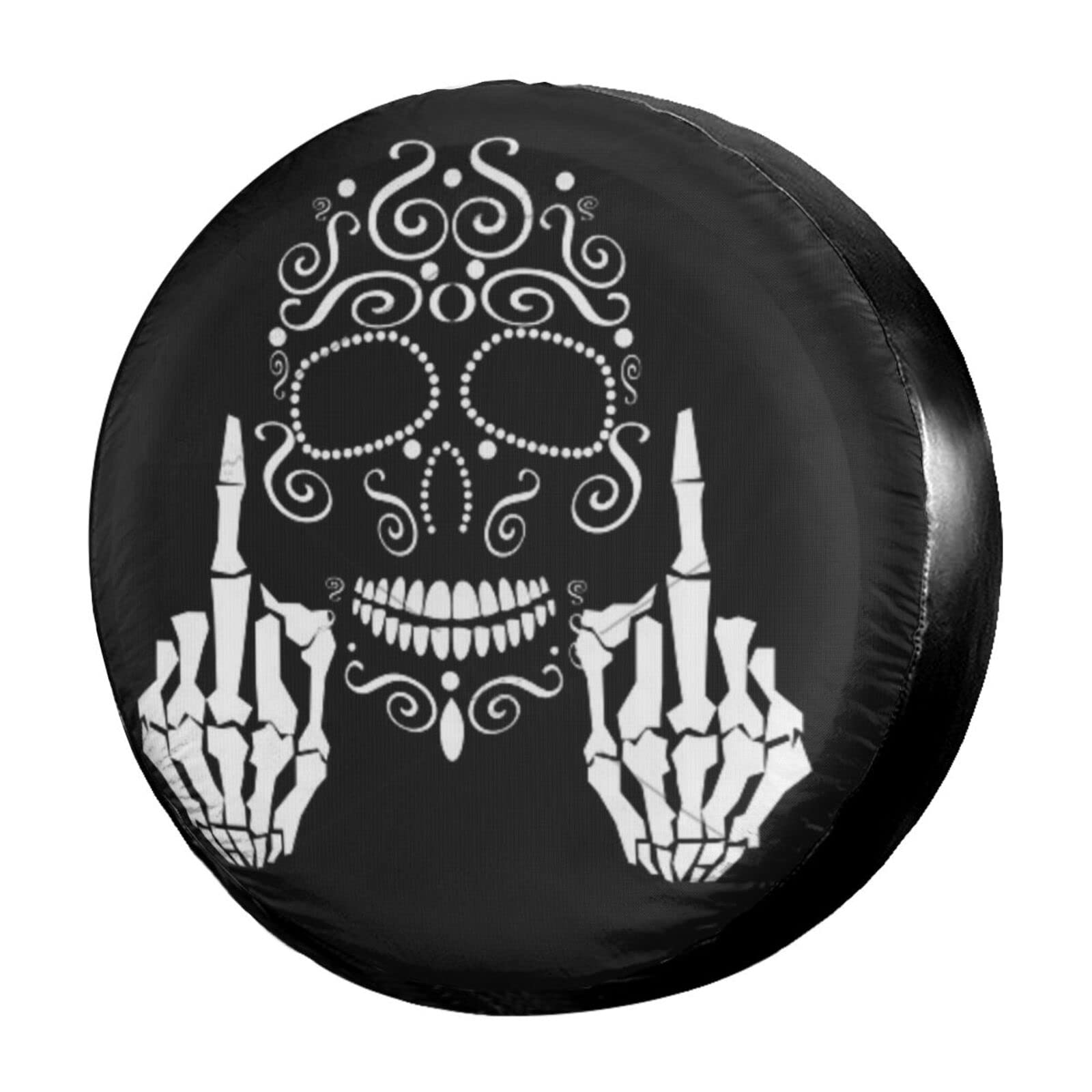 Black & White Skull Spare Tire Cover - Dustproof Wheel Protector for Trailers, RVs, SUVs (Fits 14-17 Inch Tires) - Perfect for Off-Road Adventures & Camping Trips