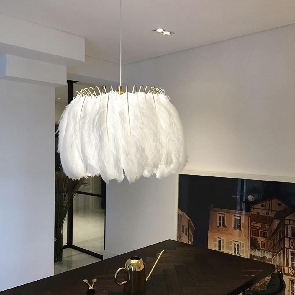 Feather Pendant Lamp - Handmade Bohemian Style Ceiling Light Fixture for Living Room, Bedroom, Dining Room & Kitchen Decor