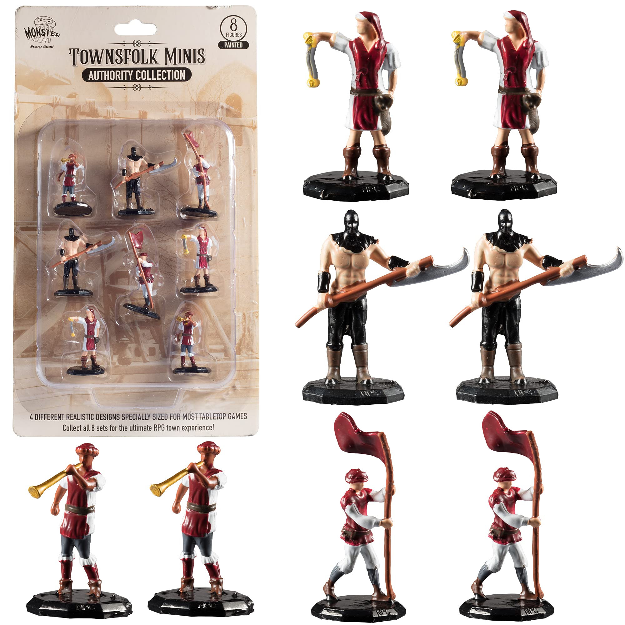 Monster Townsfolk Mini Figures - 8pc Hand-Painted DND NPC Miniatures for RPG Tabletop Games