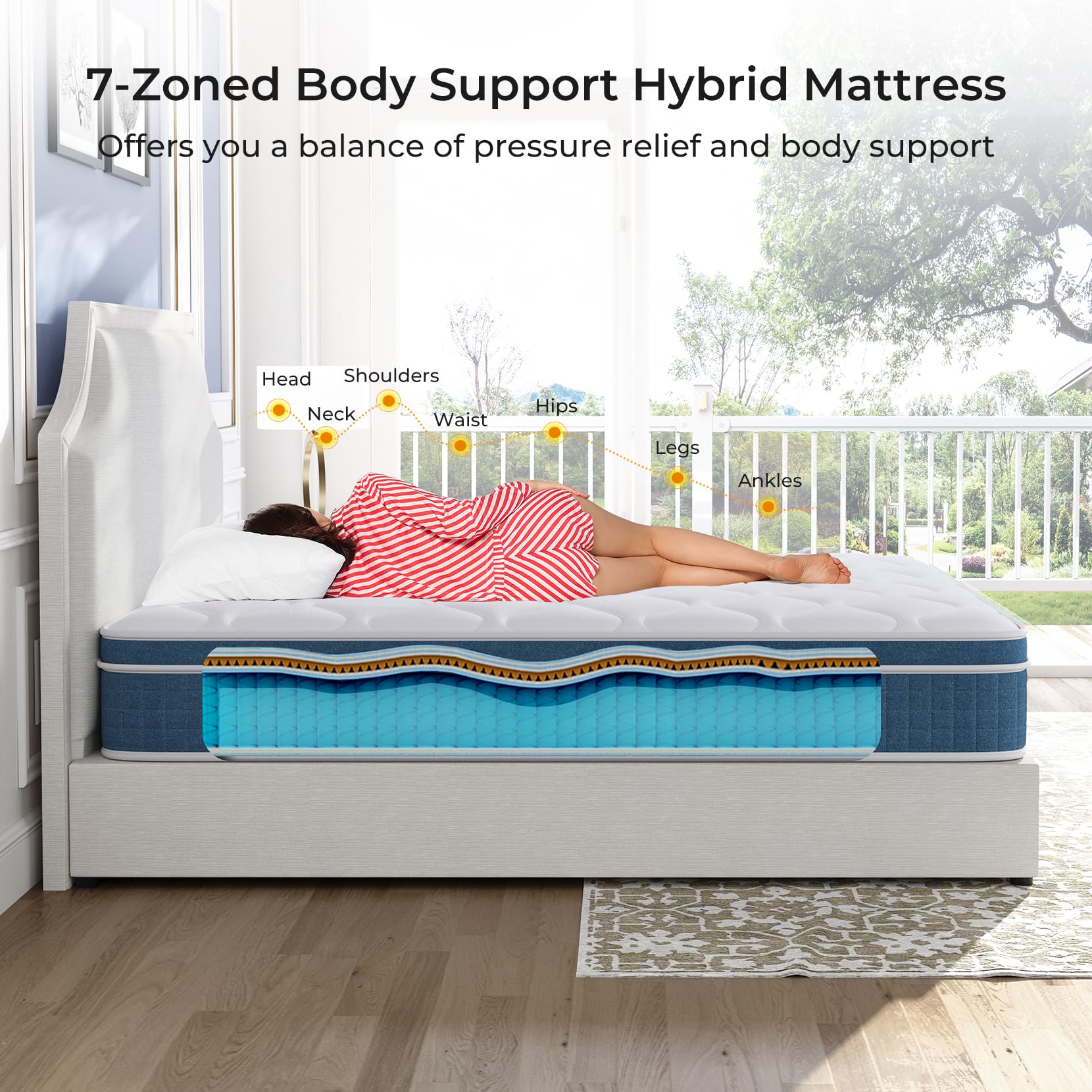 8 Inch Hybrid Twin Mattress in a Box - Memory Foam & Pocket Spring for Pressure Relief - Breathable Medium Firm Single Bed Mattress (75