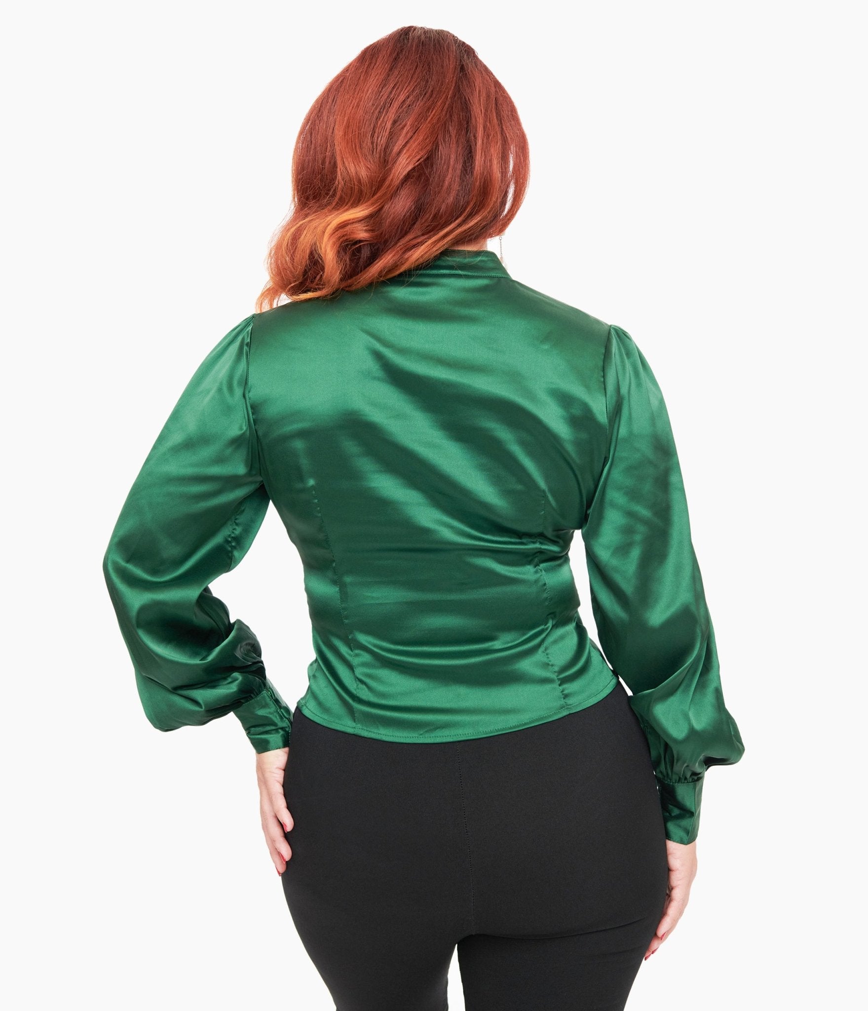 Vintage 1970s Emerald Green Satin Keyhole Button Waist Blouse - Retro 70s Style Women's Top for Parties, Date Nights & Special Occasions