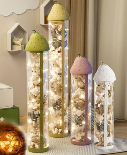 Vertical Clear Toy Storage Tube with Light & Zipper - 44in Stuffed Animal Organizer for Kids' Room (Pink) | Perfect for Storing Plush Toys, Stuffed Animals & Soft Dolls in Bedrooms, Playrooms & Daycares