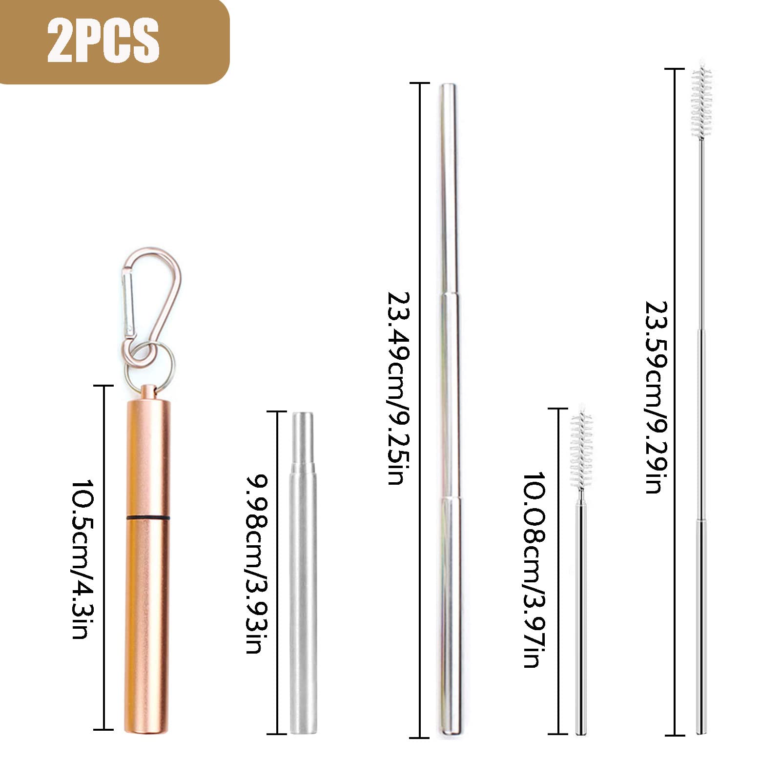 2 Pack Reusable Metal Straws with Brush & Case | Portable for Travel & Home