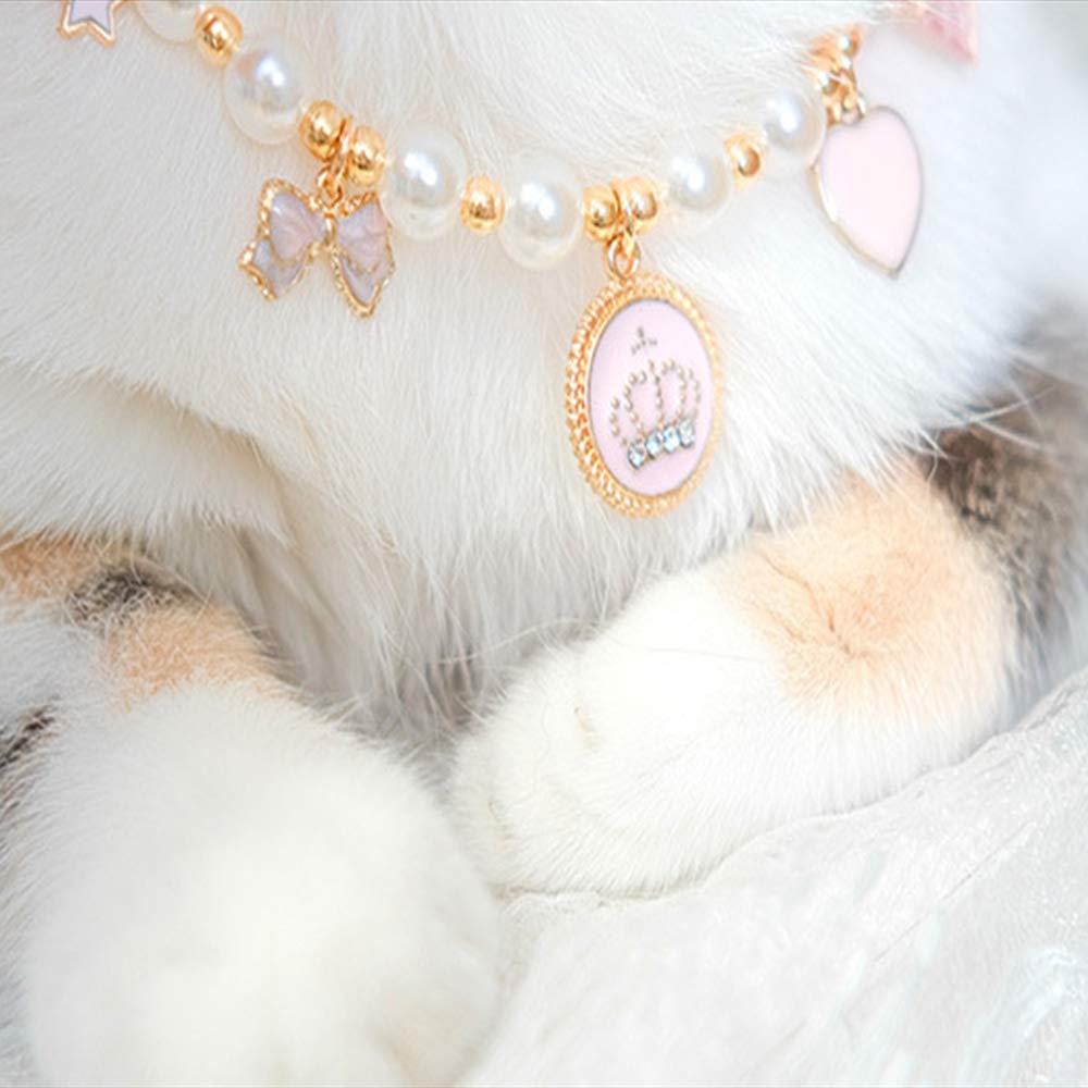 Luxury Pearl Crown Collar for Cats & Small Dogs - Elegant Pet Jewelry Accessory with Adjustable Band for Special Occasions & Photo Shoots