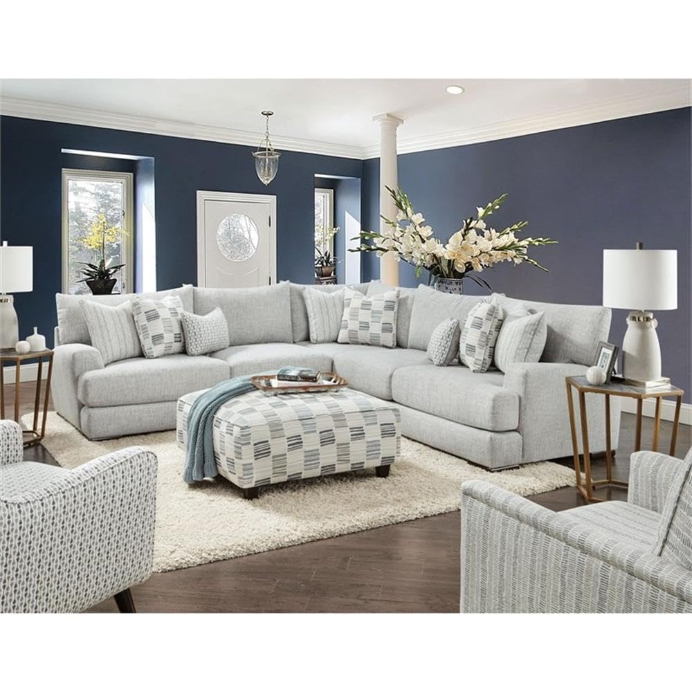 Furniture of America Alaska Transitional Fabric Sectional Sofa with Ottoman in Gray - Perfect for Living Room, Family Room & Home Theater
