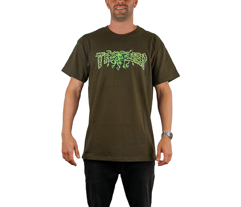 Thrasher Medusa Green Graphic T-Shirt for Men & Women - Trendy Streetwear Fashion for Skateboarding, Concerts, and Casual Outfits