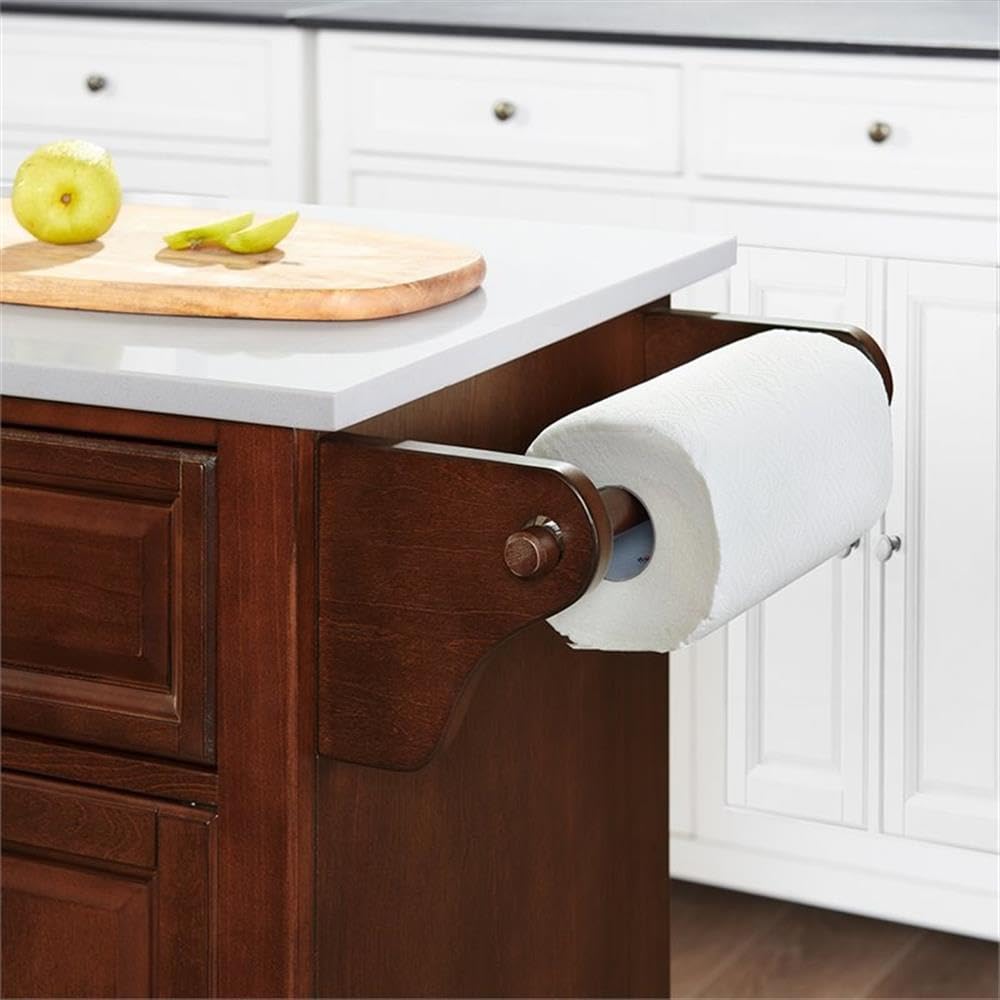 Pemberly Row Transitional Wood and Granite Kitchen Island in Mahogany - Stylish and Functional Centerpiece for Modern Kitchens, Perfect for Meal Prep, Entertaining & Extra Storage