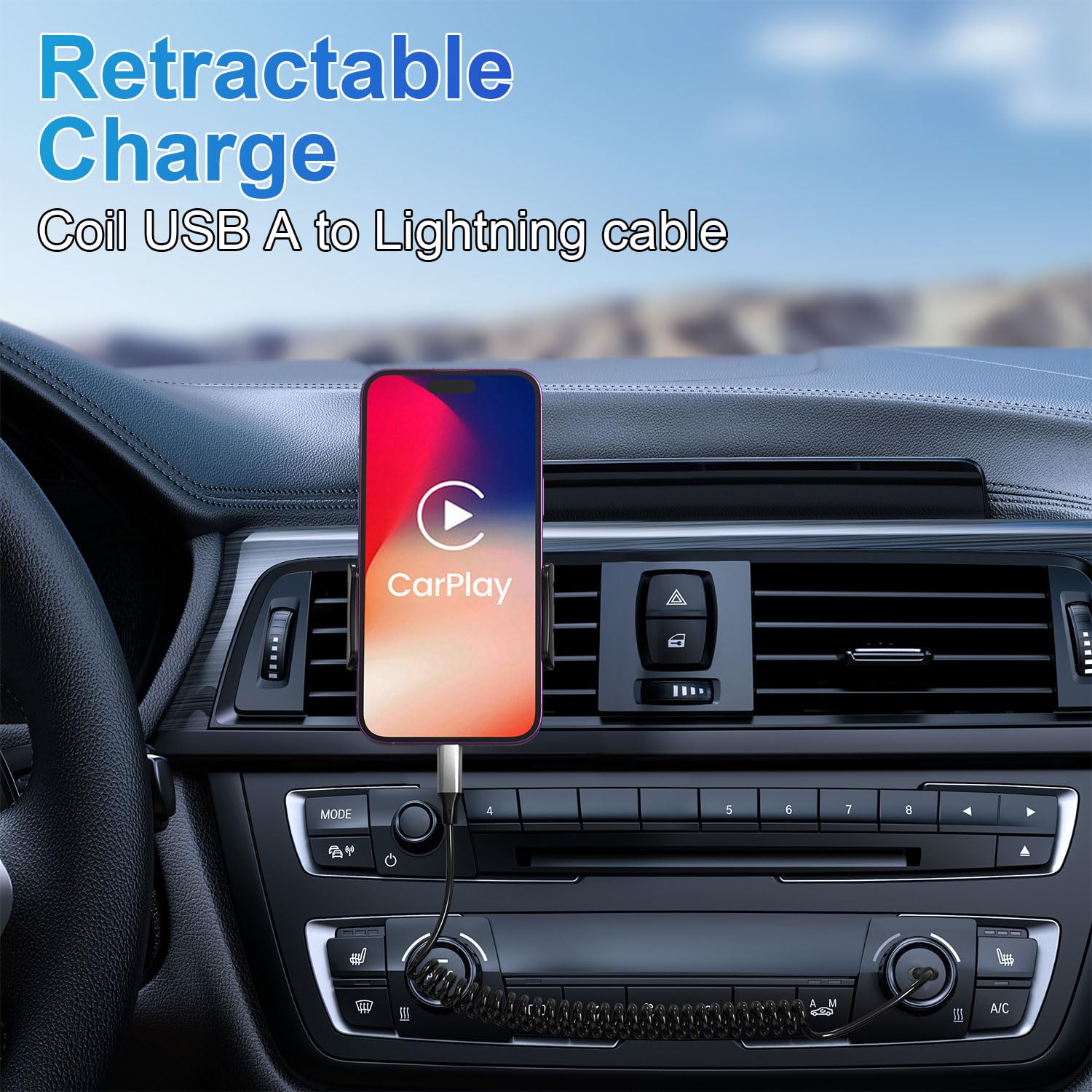2 Pack MFi Certified Coiled Lightning Cable for iPhone - Apple CarPlay Compatible, Short USB to Lightning Charging & Data Sync Cord - Perfect for Car, Office, and Travel Charging