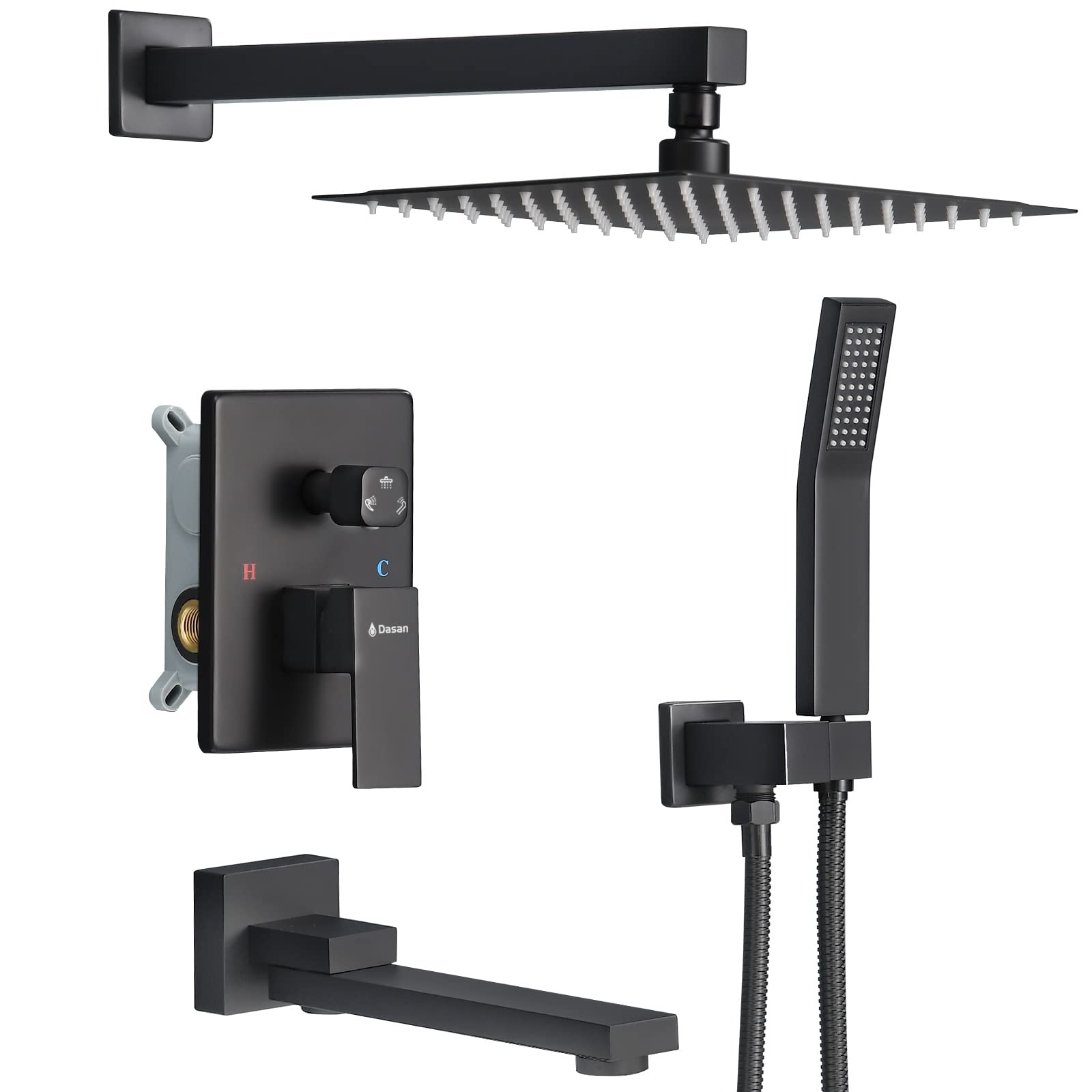 Premium Matte Black Bathtub Shower Faucet Set - Complete Tub Spout, Showerhead & Rough-in Valve Kit for Modern Bathroom Renovation | Perfect for Spa-Like Experience & Water-Saving Shower Upgrade