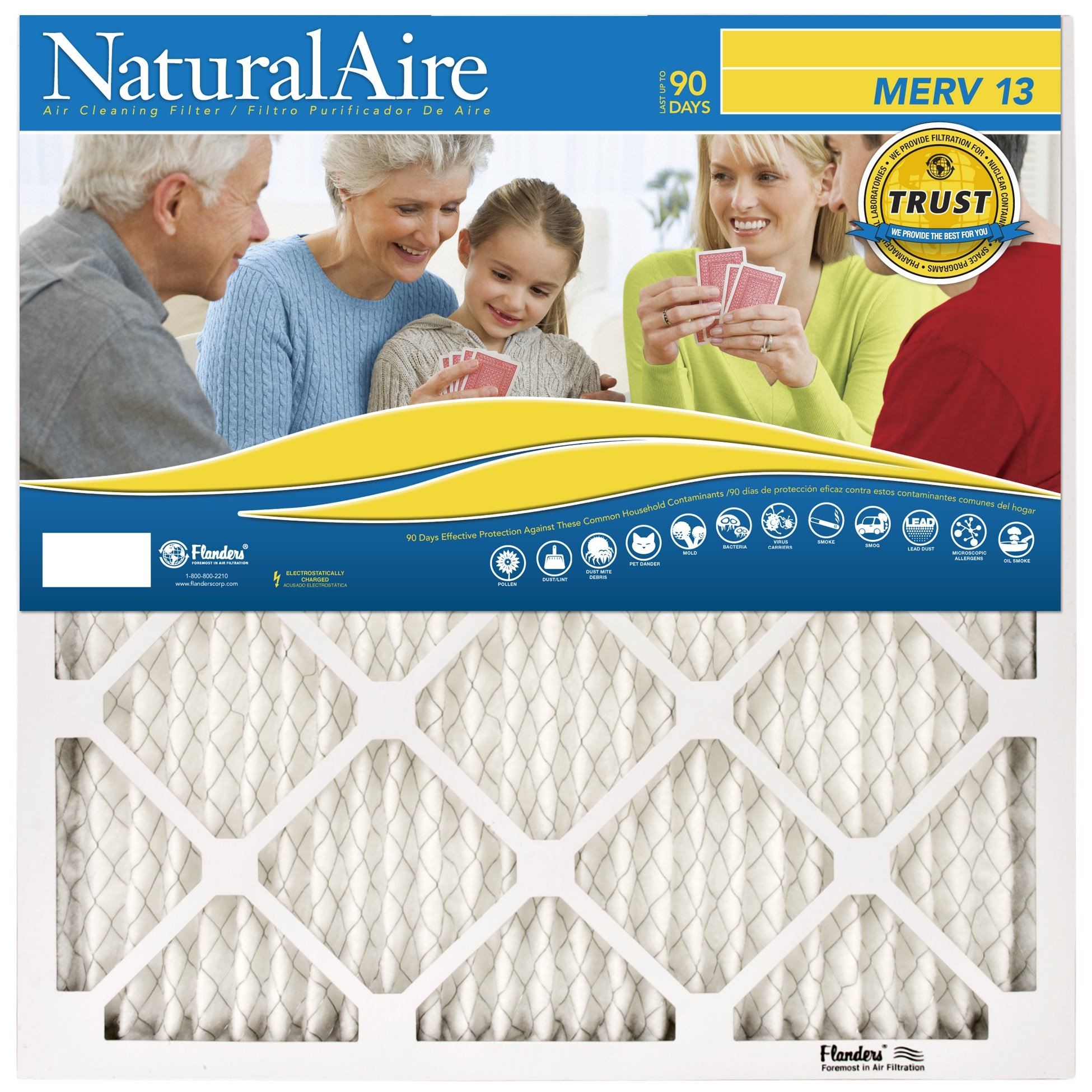Flanders 95003.011425 NaturalAire MERV 13 Air Filter 14x25 Inches - 12 Pack | High Efficiency HVAC Furnace & AC Filters for Home & Office Air Purification