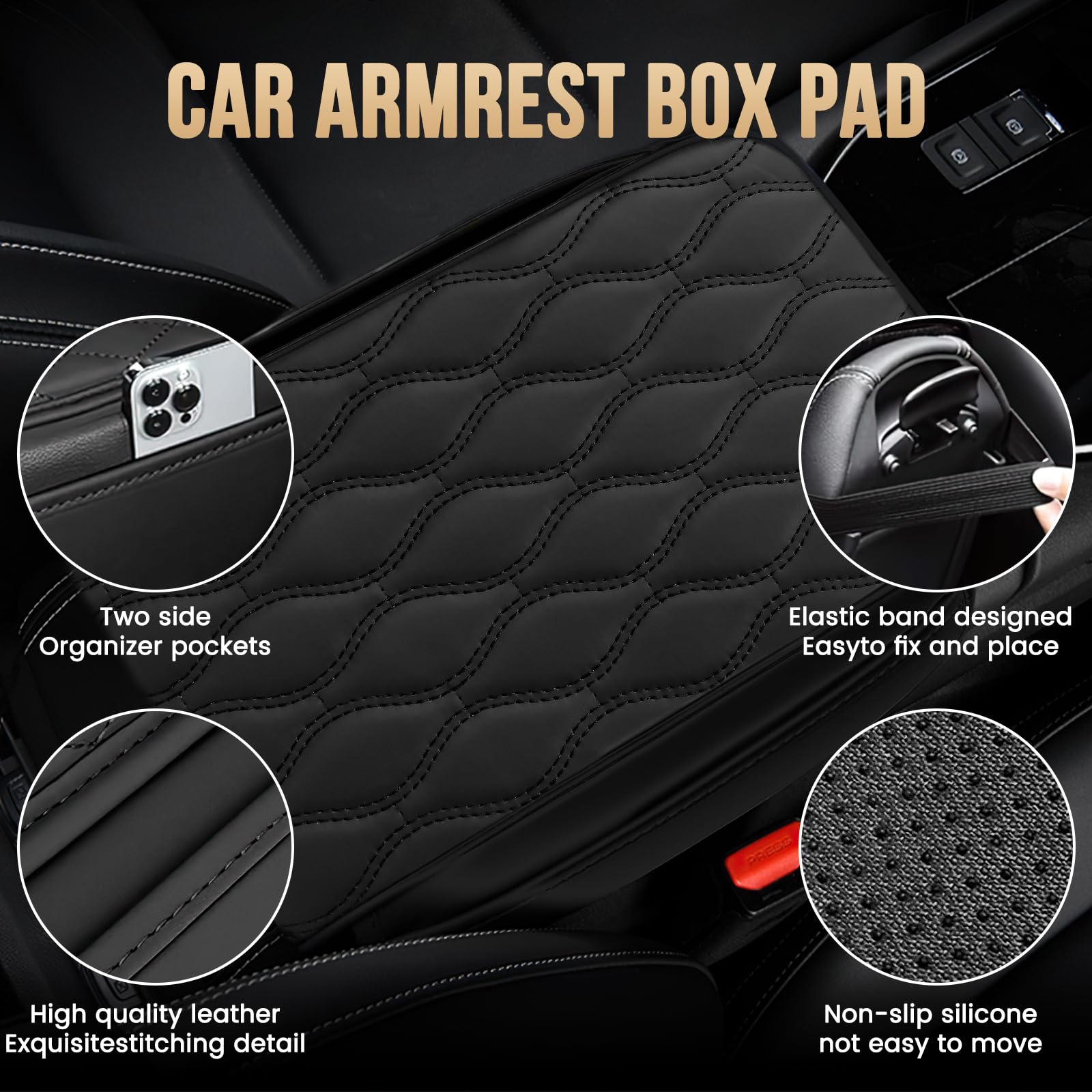LEIWOOR Universal Car Center Console Cover with 2 Storage Pockets - Soft Armrest Cushion Pad for Most Vehicles - Beige Interior Accessories | Perfect for Long Drives & Daily Commutes