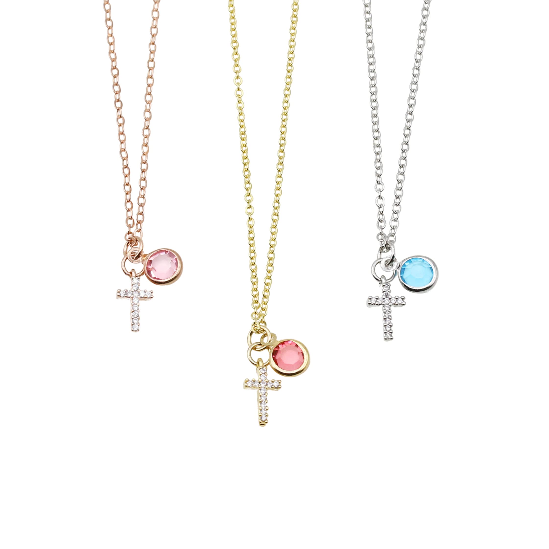 Birthstone Cross Necklace for Women - 14K Gold Plated Christian Jewelry with Genuine Birthstones - Religious Gift for Mom, Baptism, Confirmation & First Communion - Elegant & Meaningful Faith-Based Accessory for Church, Weddings & Special Occasions