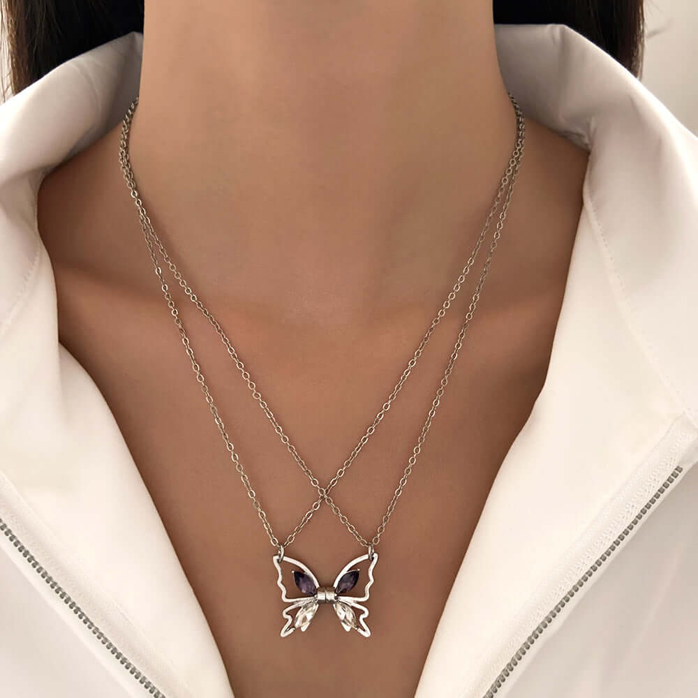 Butterfly Magnetic Couple Friendship Matching Necklace Set - Romantic Gift for Couples, Best Friends, Anniversaries & Valentine's Day | KM695