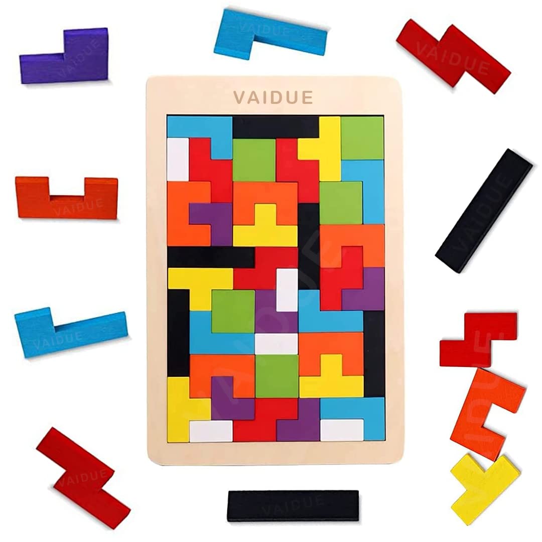 VAIDUE Mini Wooden Travel Puzzles for Kids Ages 3+ - 40 Pcs Educational Brain Teaser Games, Building Blocks & Intelligence Toys for Boys & Girls - Perfect for Indoor & Outdoor Play, Road Trips, Birthday Gifts & Family Game Nights (Multicolor)