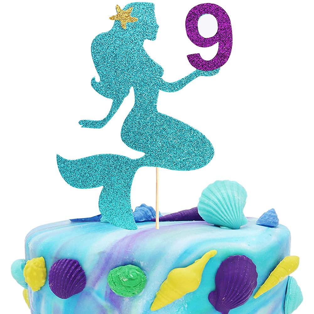 Personalized Mermaid Cake Topper for Birthday Parties - Glitter Smash Cake Decoration, Photo Booth Props & 9