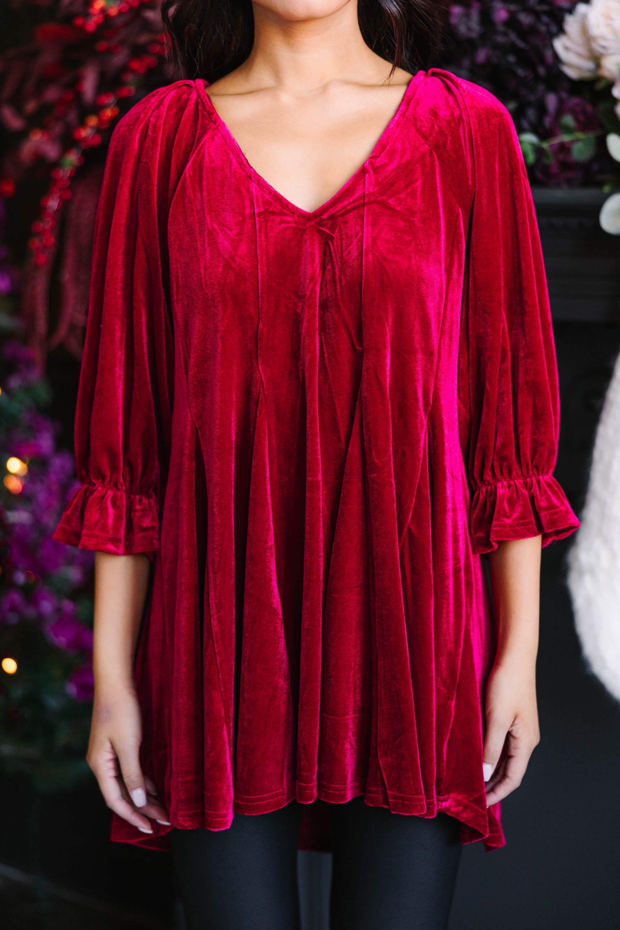 Stylish Red Velvet Tunic Dress for Women - Soft & Comfortable Casual Wear for Parties, Dates & Everyday Outfits