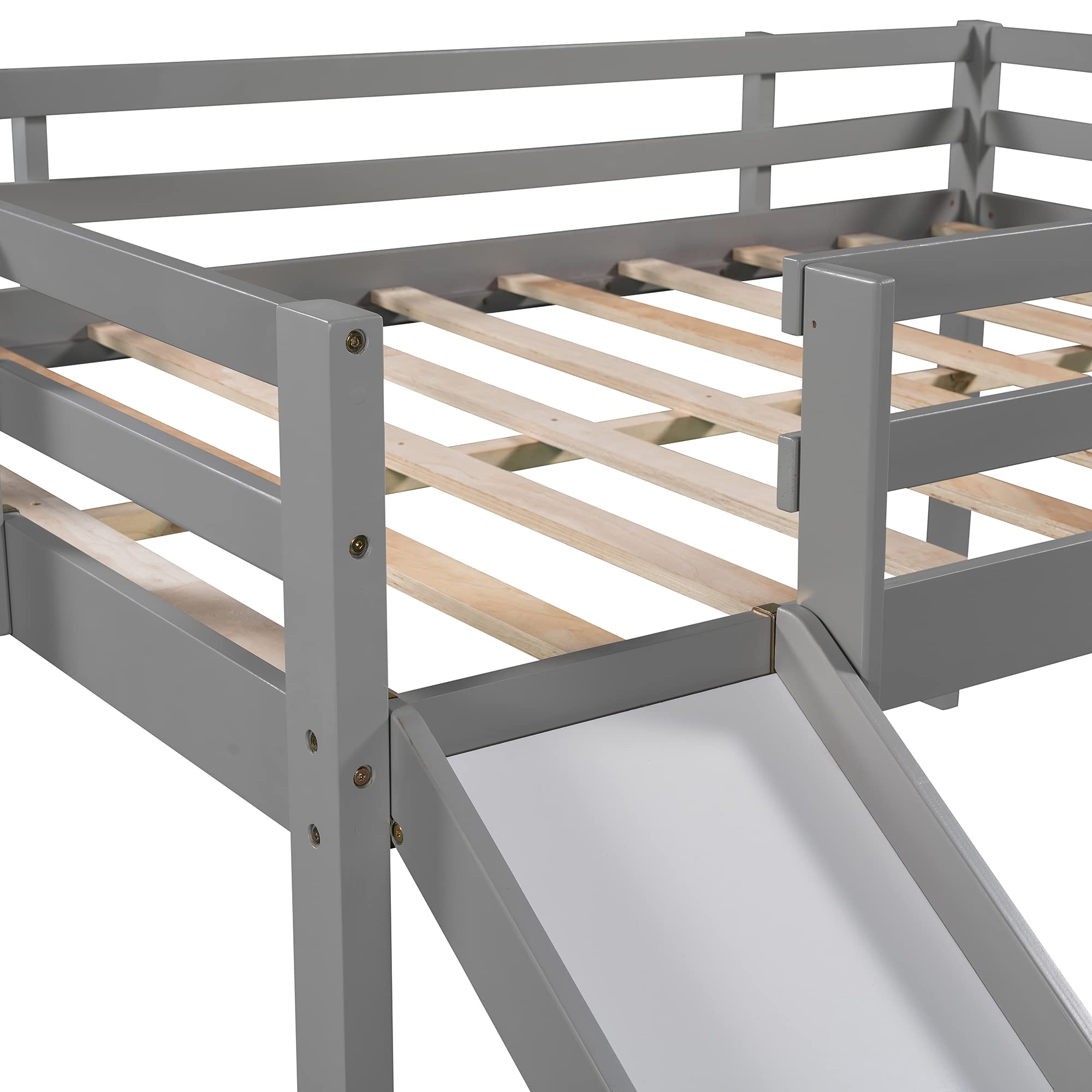 Solid Wood Loft Bed with Slide & Stairs - Twin Size Kids Bed with Chalkboard & Safety Rail - Easy Assembly No Box Spring Needed (Gray) - Perfect for Small Bedrooms, Playrooms & Dorm Rooms