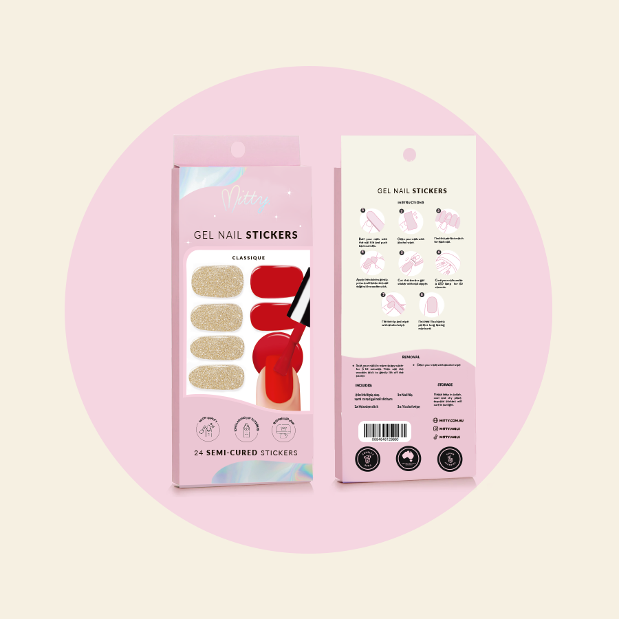 Mitty Semi-Cured Gel Nail Stickers - Classique Collection | DIY Salon-Quality Nails at Home | Perfect for Parties, Weddings & Everyday Wear