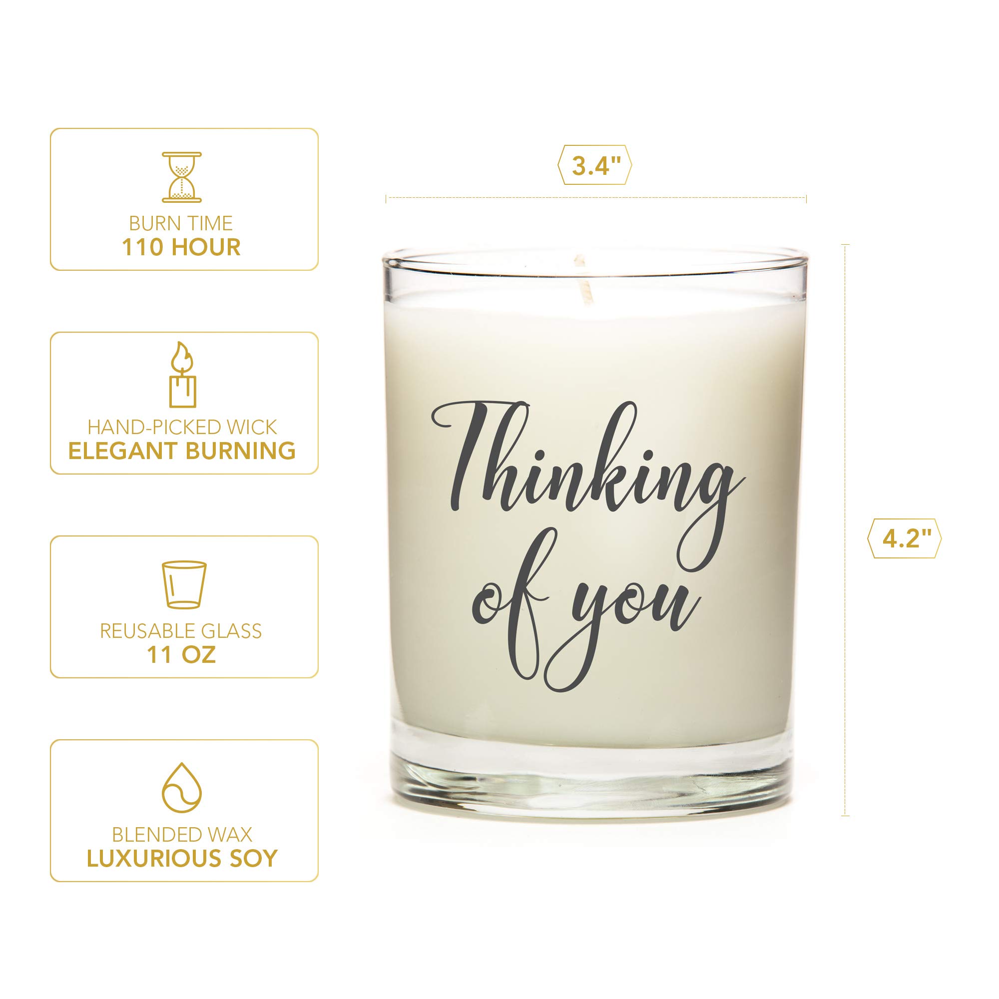 Thinking of You Personalized Strongly Scented Candles - Natural Soy Ivory Wax Vanilla Fragrance (11oz) - Low Smoke, Long Burning - Perfect for Romantic Gifts, Home Decor & Relaxation