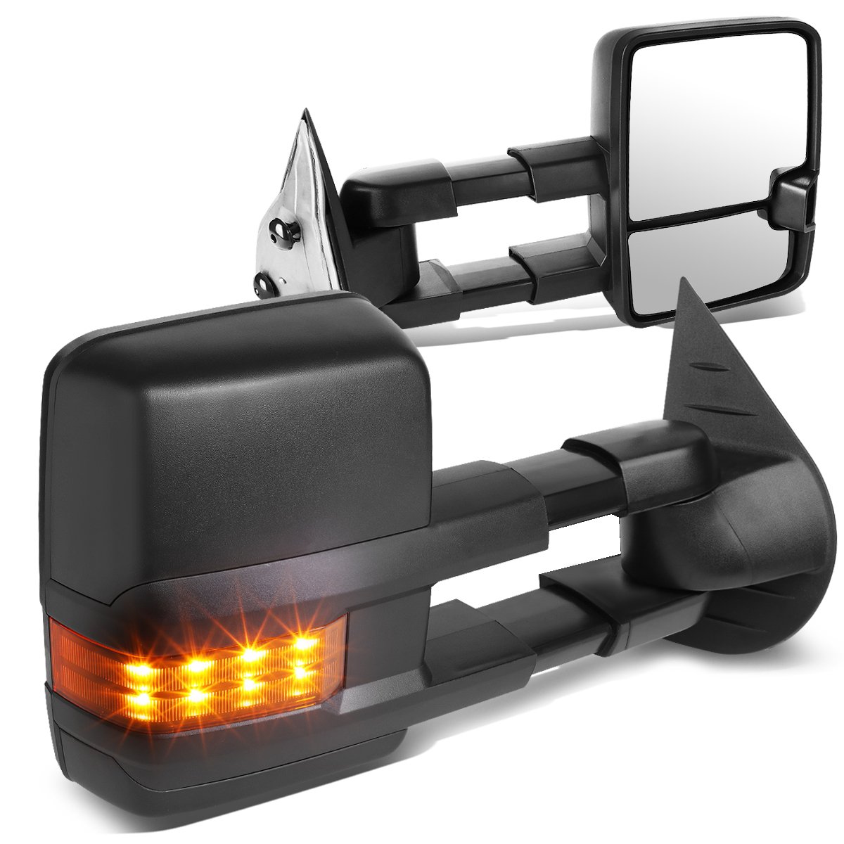 Auto Dynasty Black Manual Telescoping Amber LED Turn Signal Towing Mirrors for 2007-2014 Chevy Silverado & GMC Sierra GMT900 Trucks - Enhanced Visibility & Safety for Towing, Off-Roading & Night Driving