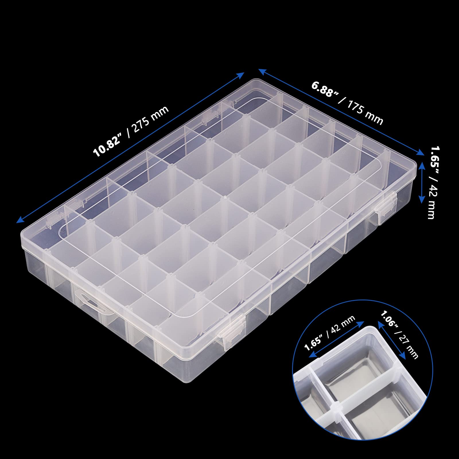 MANCHAP 8 Pack 36 Grids Clear Plastic Beads Storage Containers with Removable Dividers | Jewelry Organizer Box for Beads, Crafts & Label Stickers | Perfect for DIY Art Projects, Craft Room Organization & Small Parts Storage