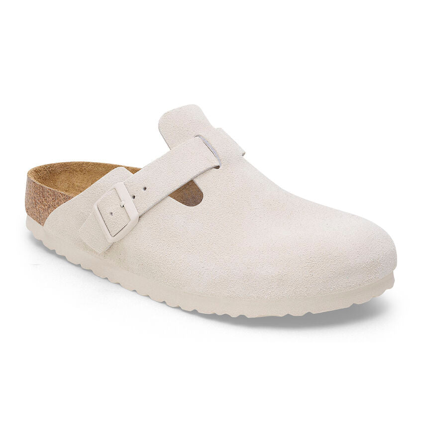 Birkenstock Boston Suede Leather Soft Footbed Clog - Comfortable Unisex Slip-On Shoes in Antique White | Perfect for Home, Office & Casual Wear