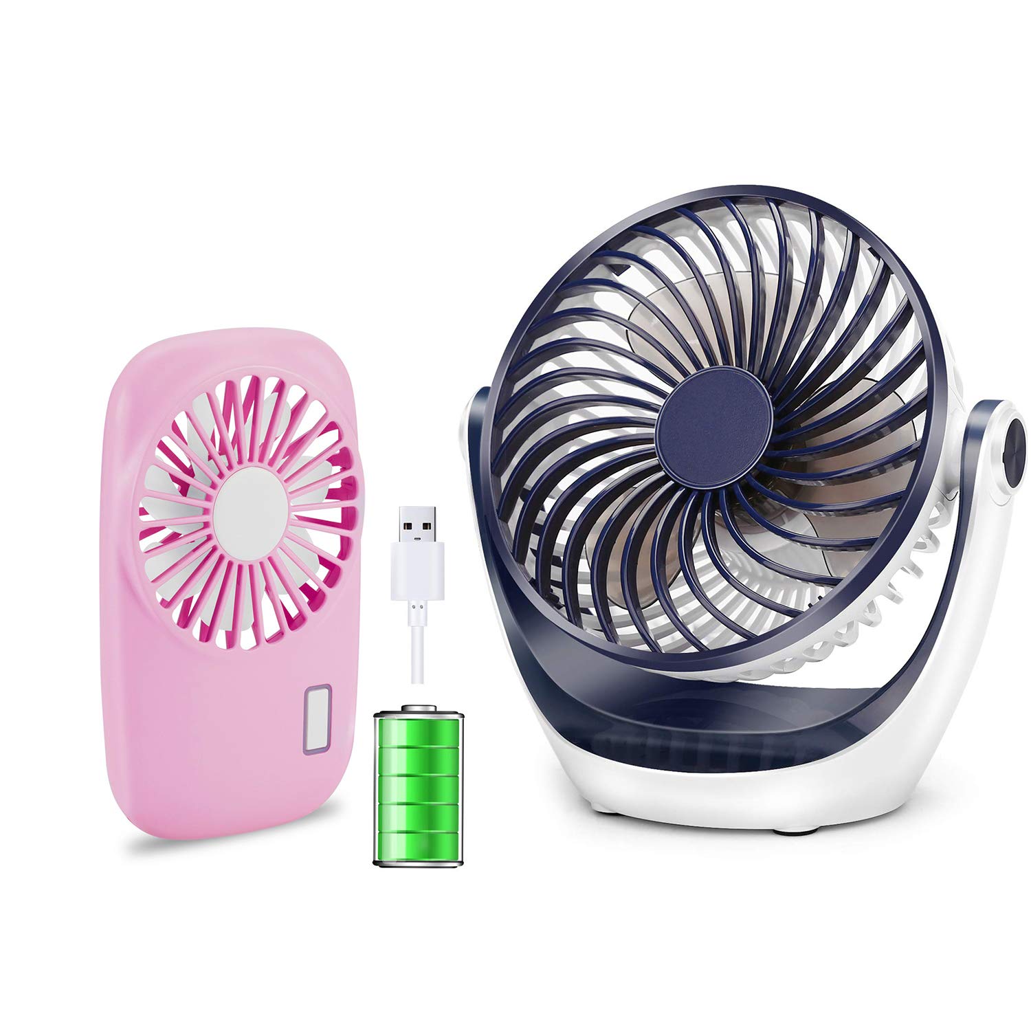 Aluan Rechargeable Portable Fan Set - Handheld & Desk Fan with USB Charging, Personal Cooling Fan for Women, Men, Kids - Perfect for Home, Office, Travel, Camping & Outdoor Activities