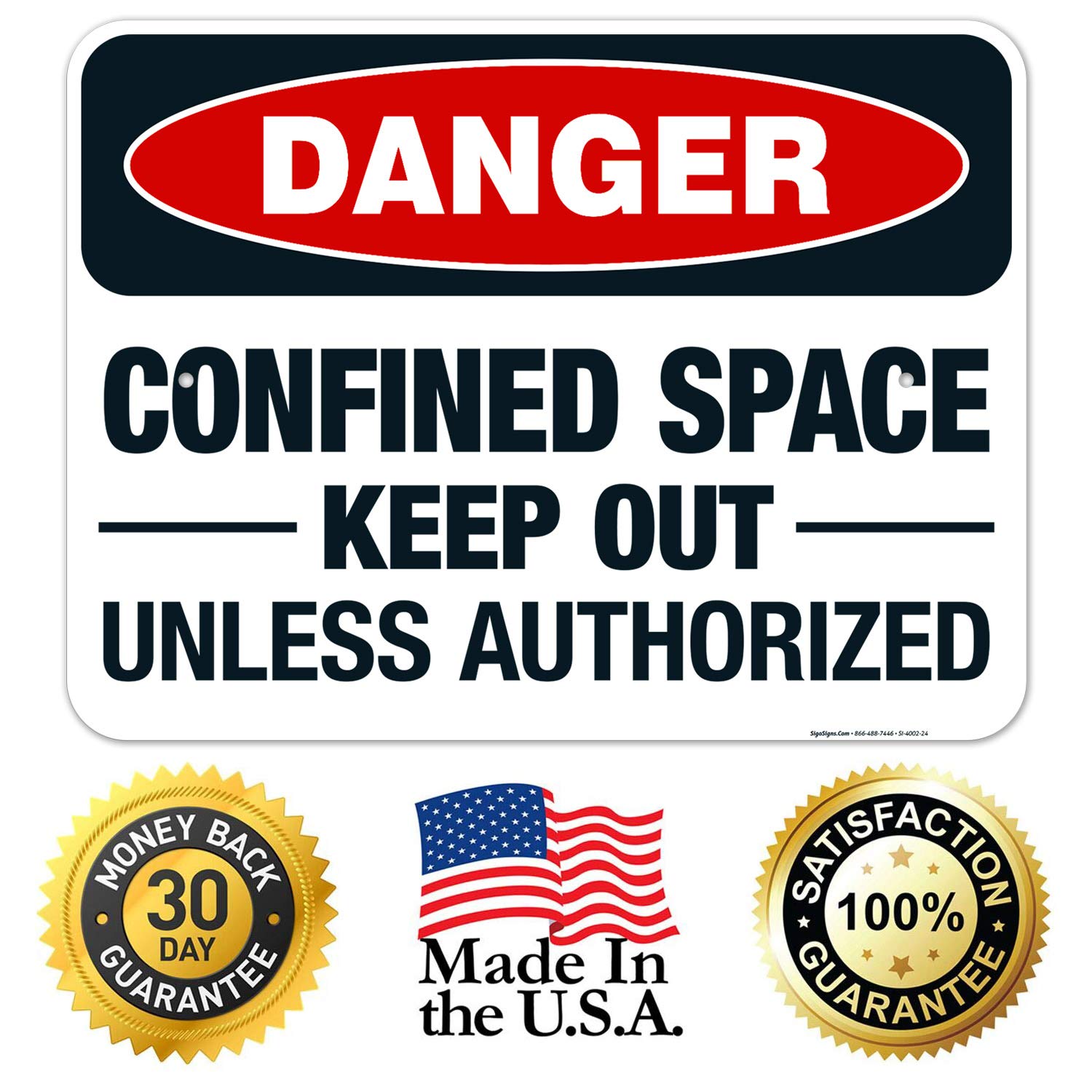 Danger Confined Space Keep Out Unless Authorized Sign - OSHA Compliant 18x24 Inch Rust-Free Aluminum Safety Sign | Fade Resistant for Indoor & Outdoor Use | Made in USA | Perfect for Construction Sites, Warehouses & Industrial Areas